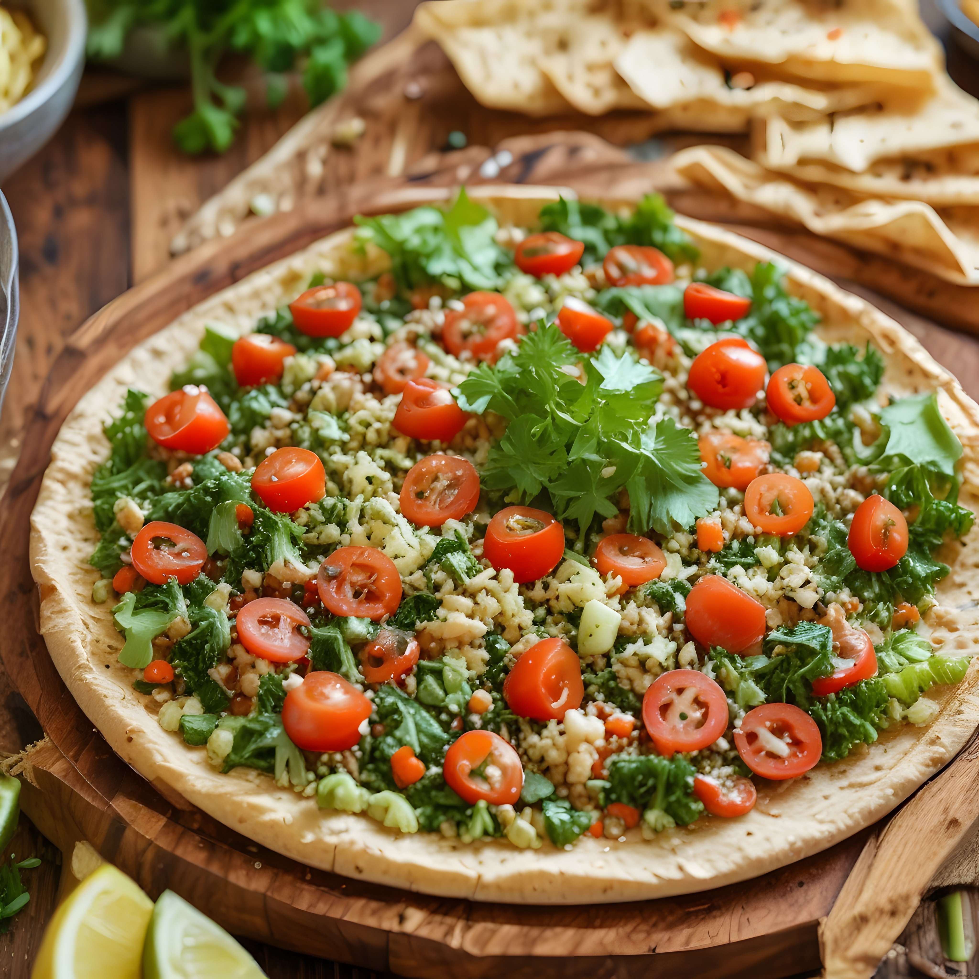Fırından Çıkmış Domatesli ve Yeşillikli Peynirli Lavaş Pizzası