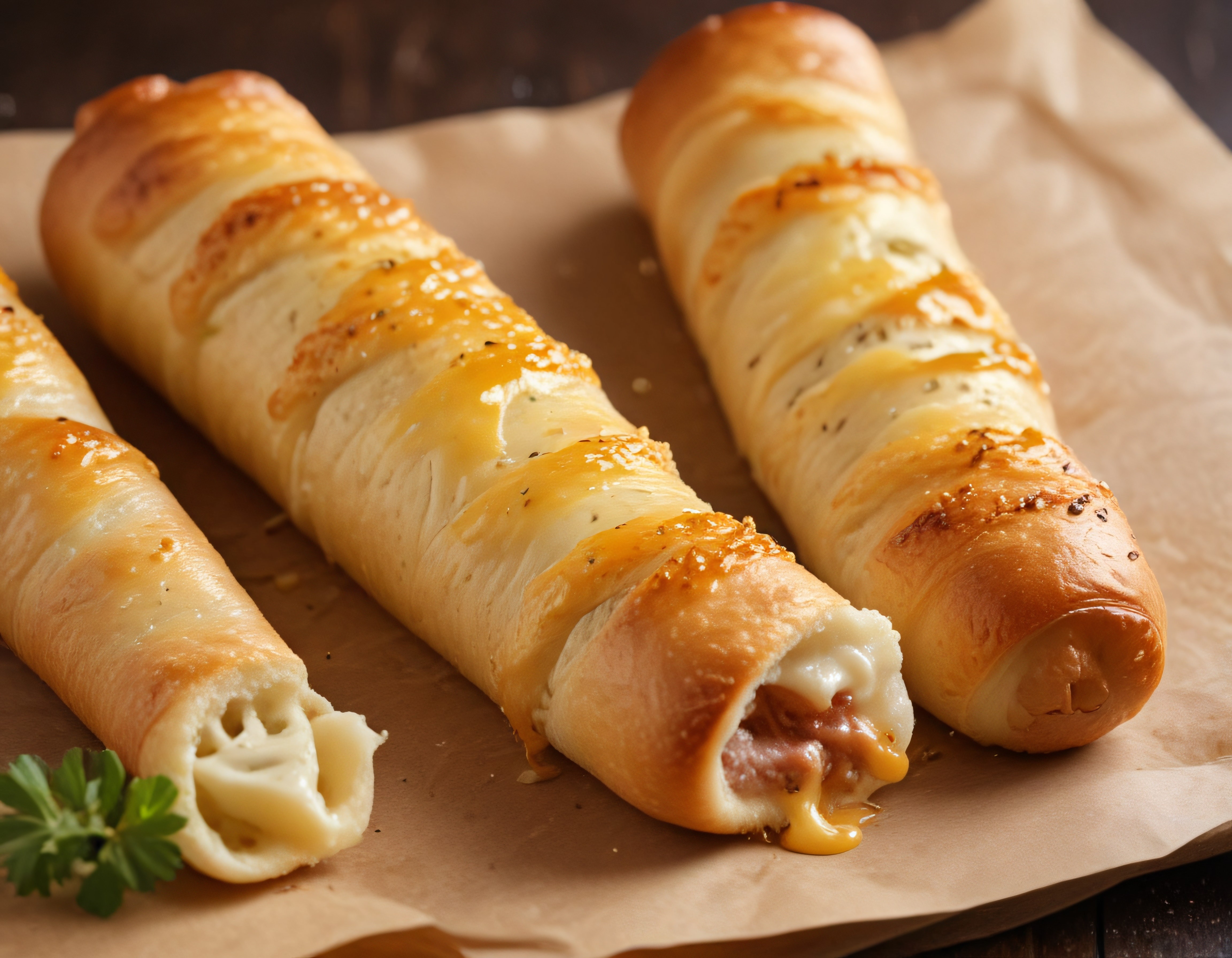 Fırından Çıkmış Sucuklu ve Eritme Peynirli Çıtır Börek Ruloları