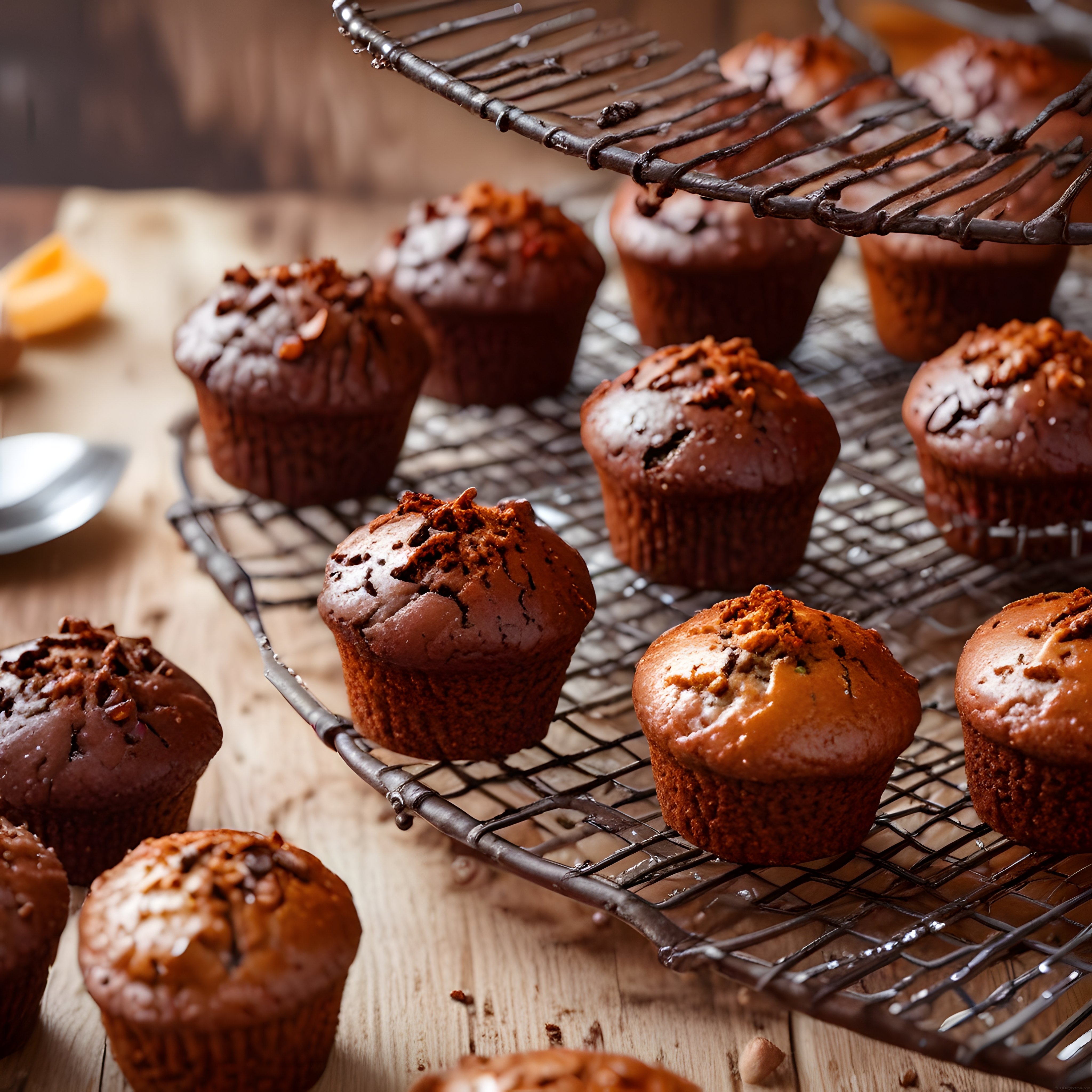 Fırından Taze Çıkmış Çikolatalı Muffinler ve Butik Pastane Sunumu