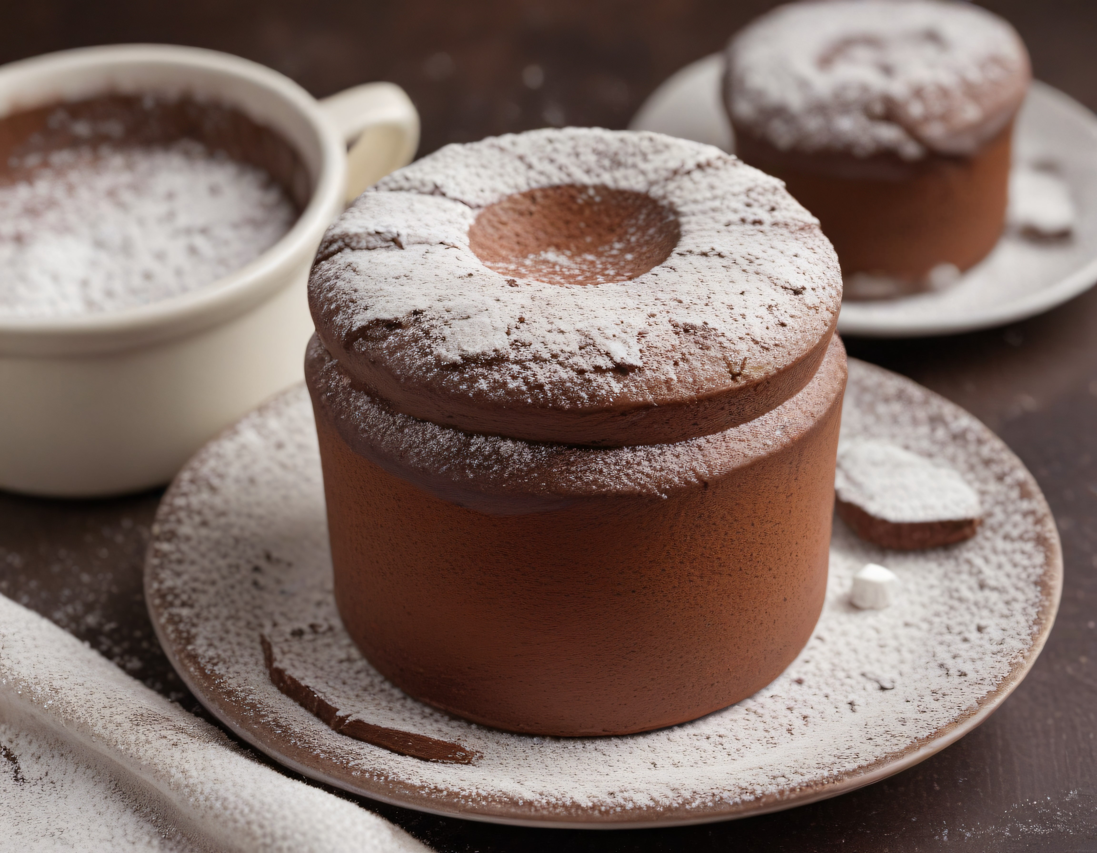 Fırından Taze Çikolatalı Sufle ve Üzerindeki Pudra Şekeri Detayı