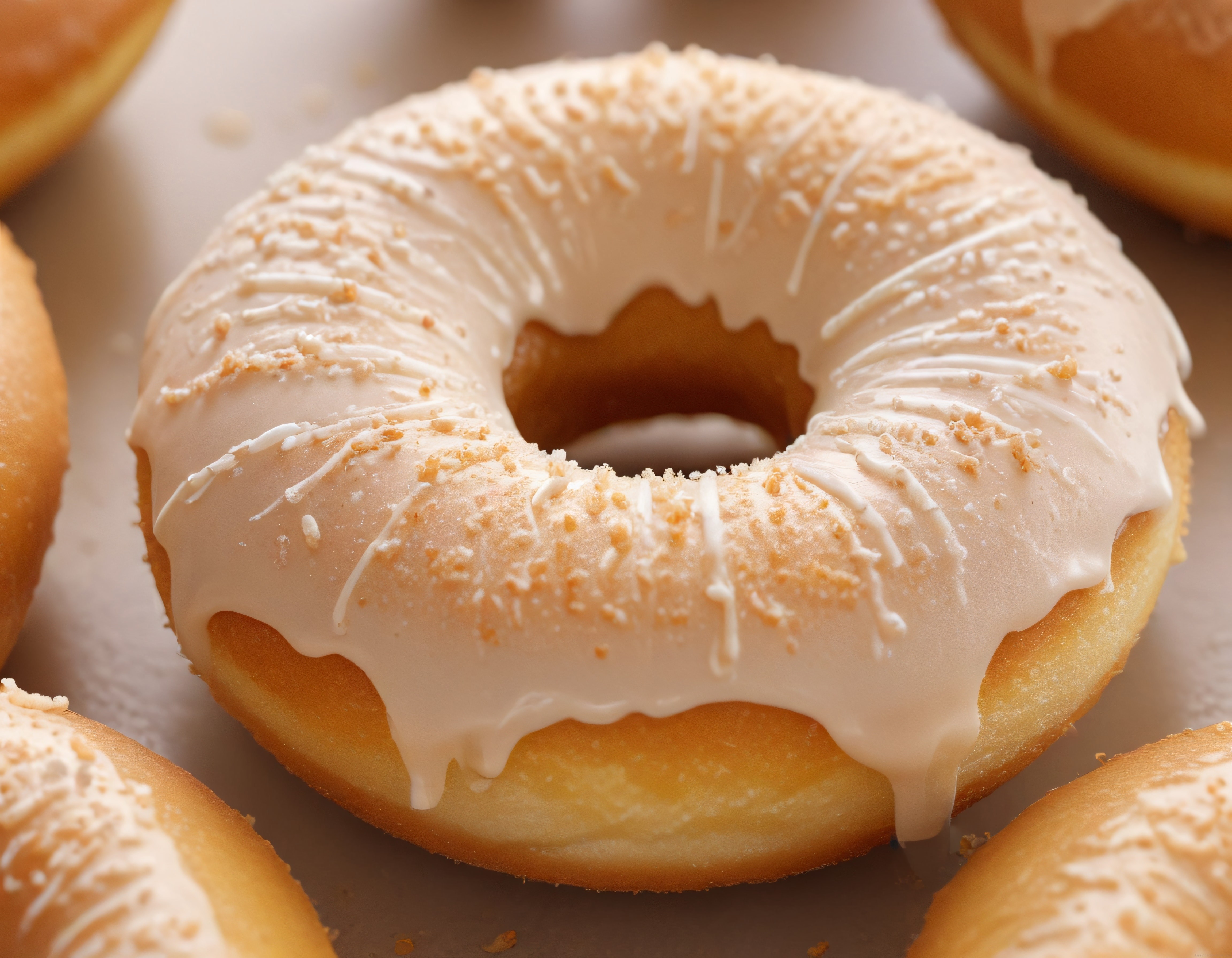 Fırından Yeni Çıkmış Beyaz Glazürlü Fındıklı Yumuşacık Donut Çöreği