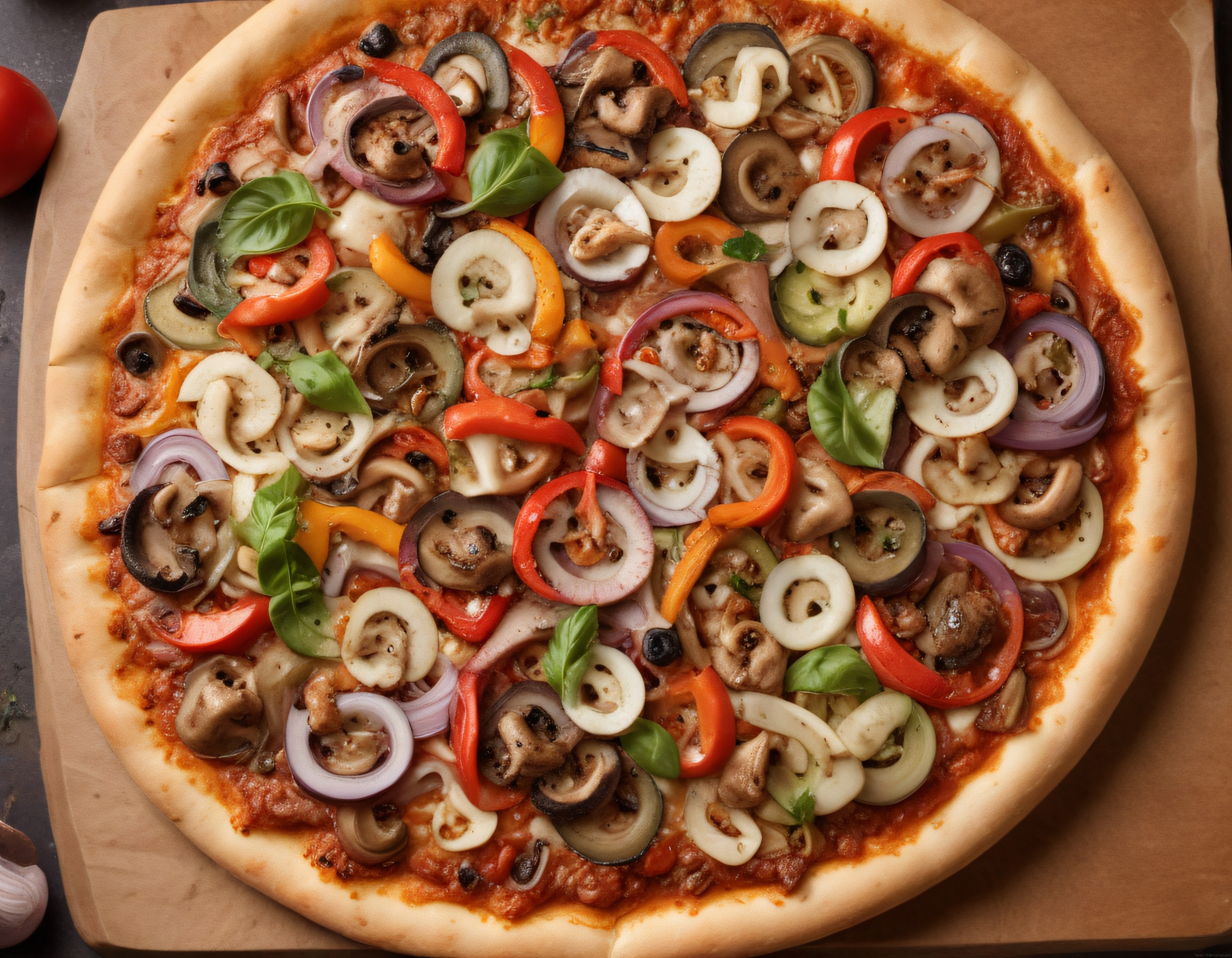 Fırından Yeni Çıkmış Bol Sebzeli Mantarlı İtalyan Pizza Tarifi ve Sunum
