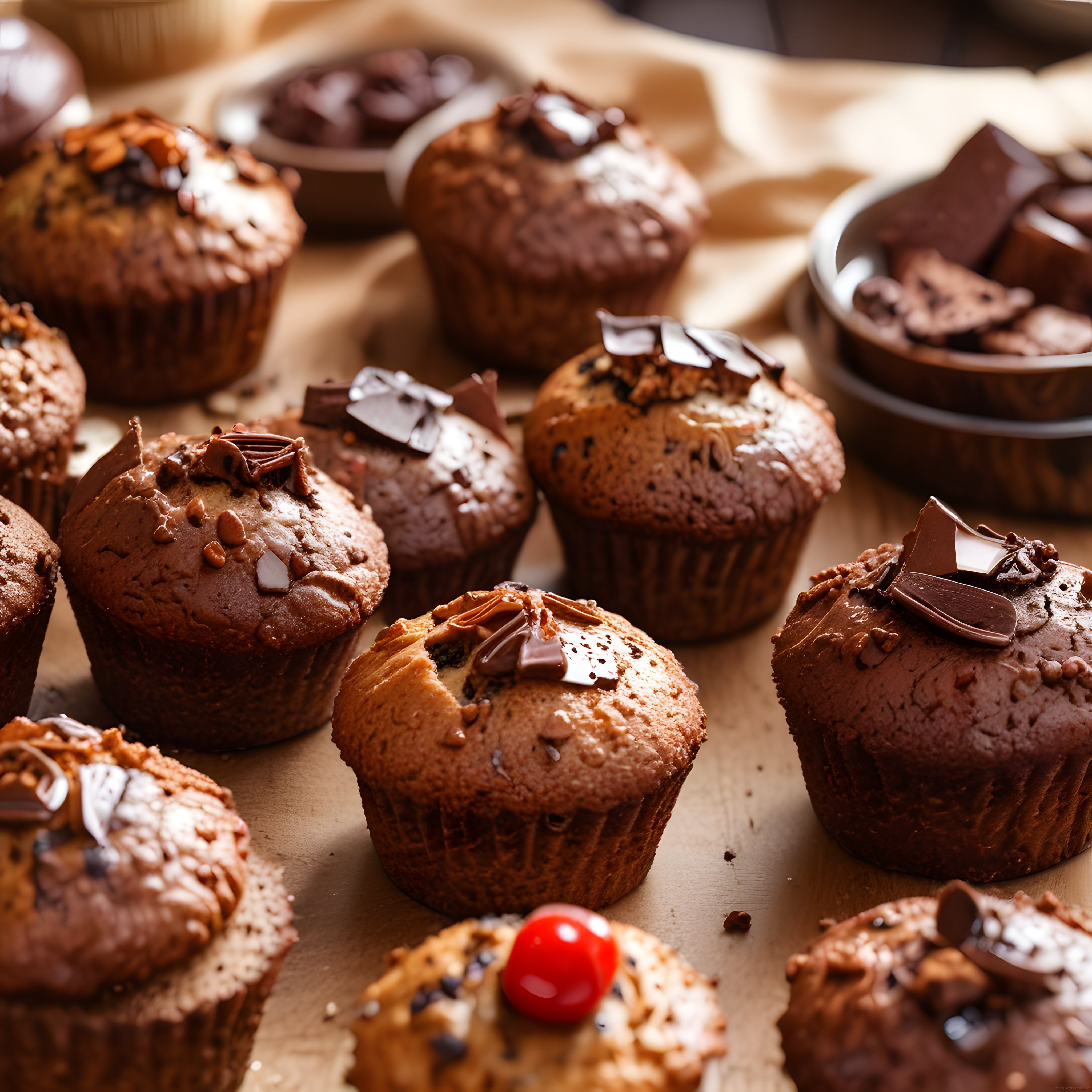 Fırından Yeni Çıkmış Çikolata Parçacıklı Muffinler ve Lezzetli Tatlılar