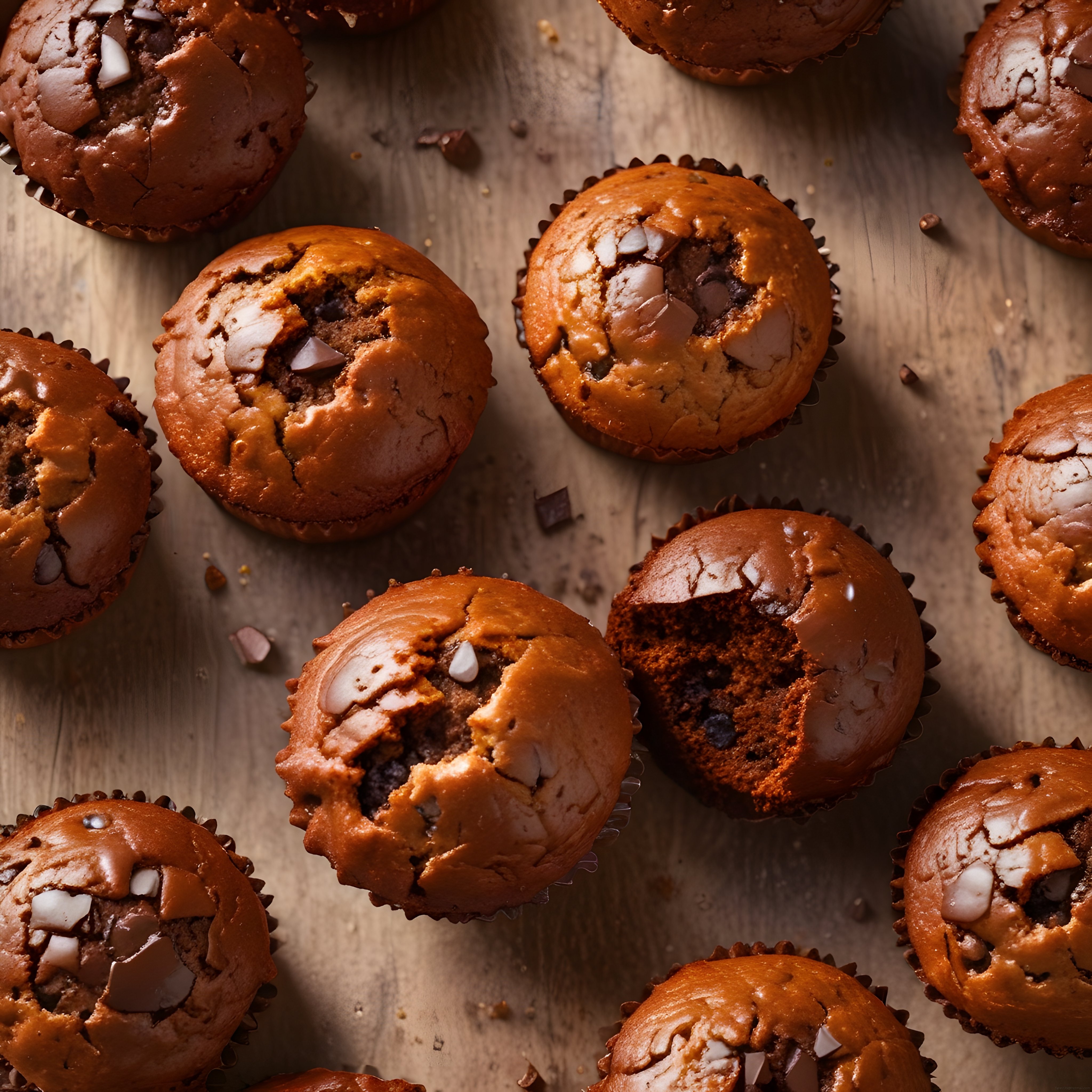 Fırından Yeni Çıkmış Çikolata Parçacıklı Muffinler ve Rustik Sunum