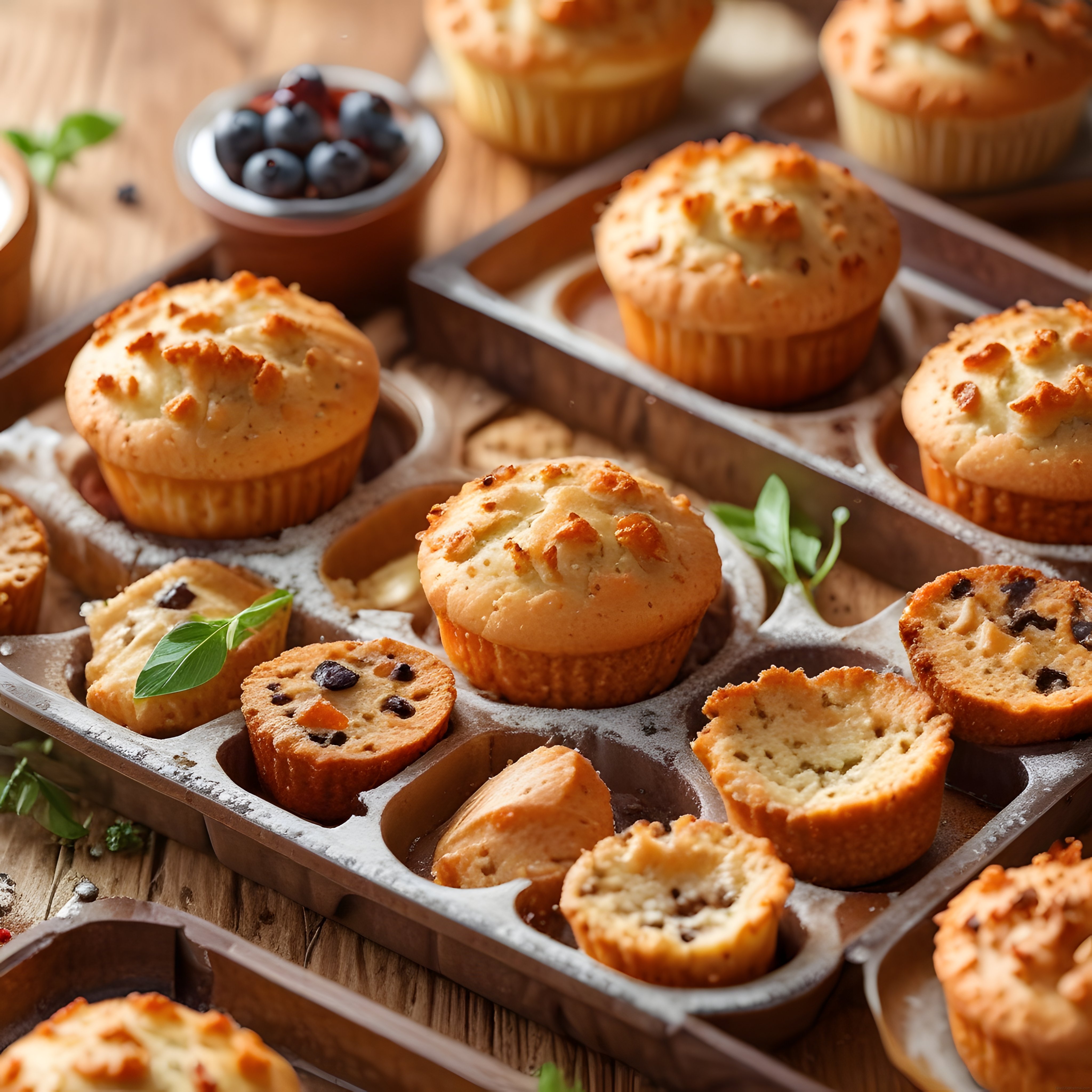 Fırından Yeni Çıkmış Çikolata Parçacıklı Muffinler ve Taze Yaban Mersini