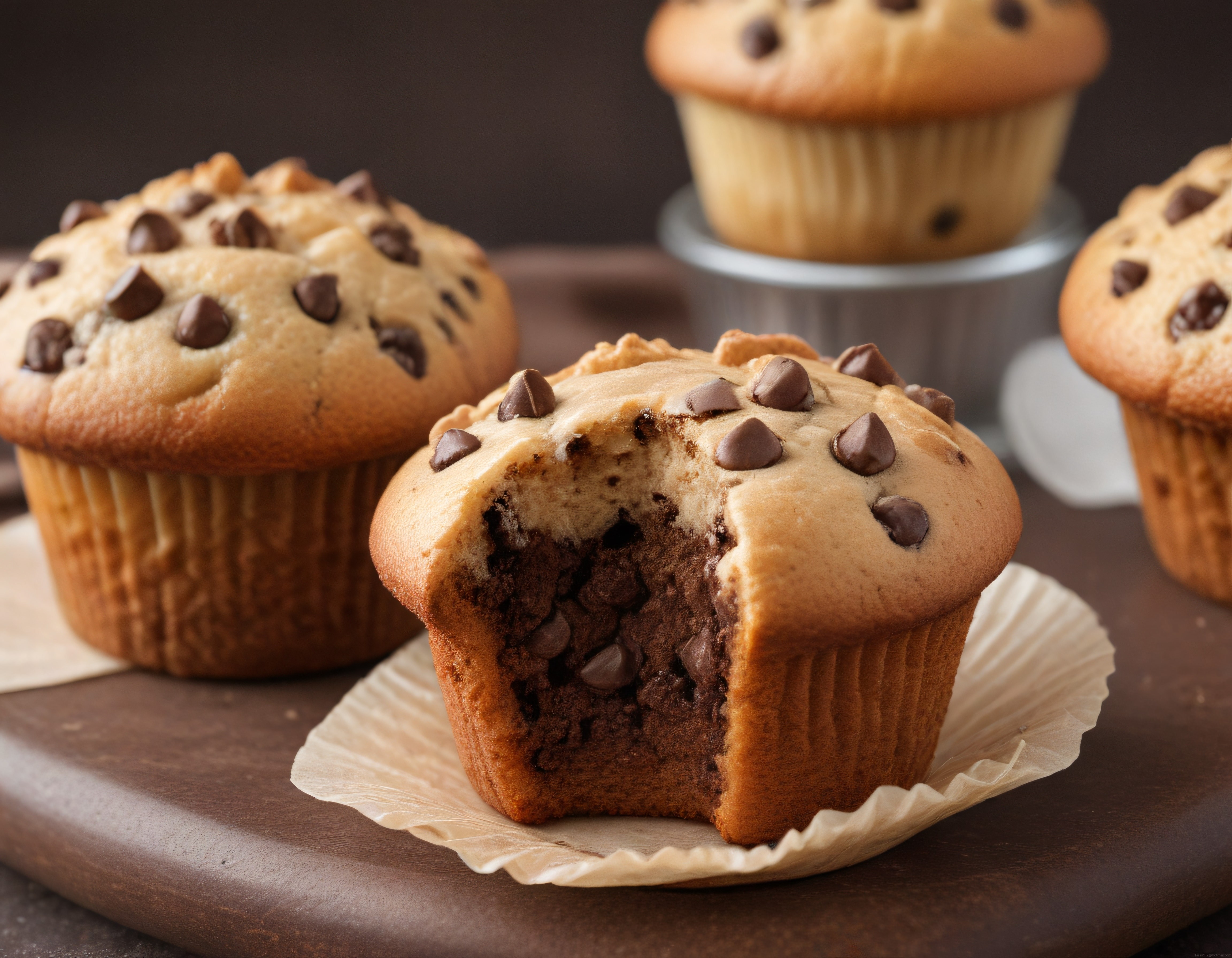 Fırından Yeni Çıkmış Çikolatalı Muffinler ve Isırılmış Tatlı Görünüm
