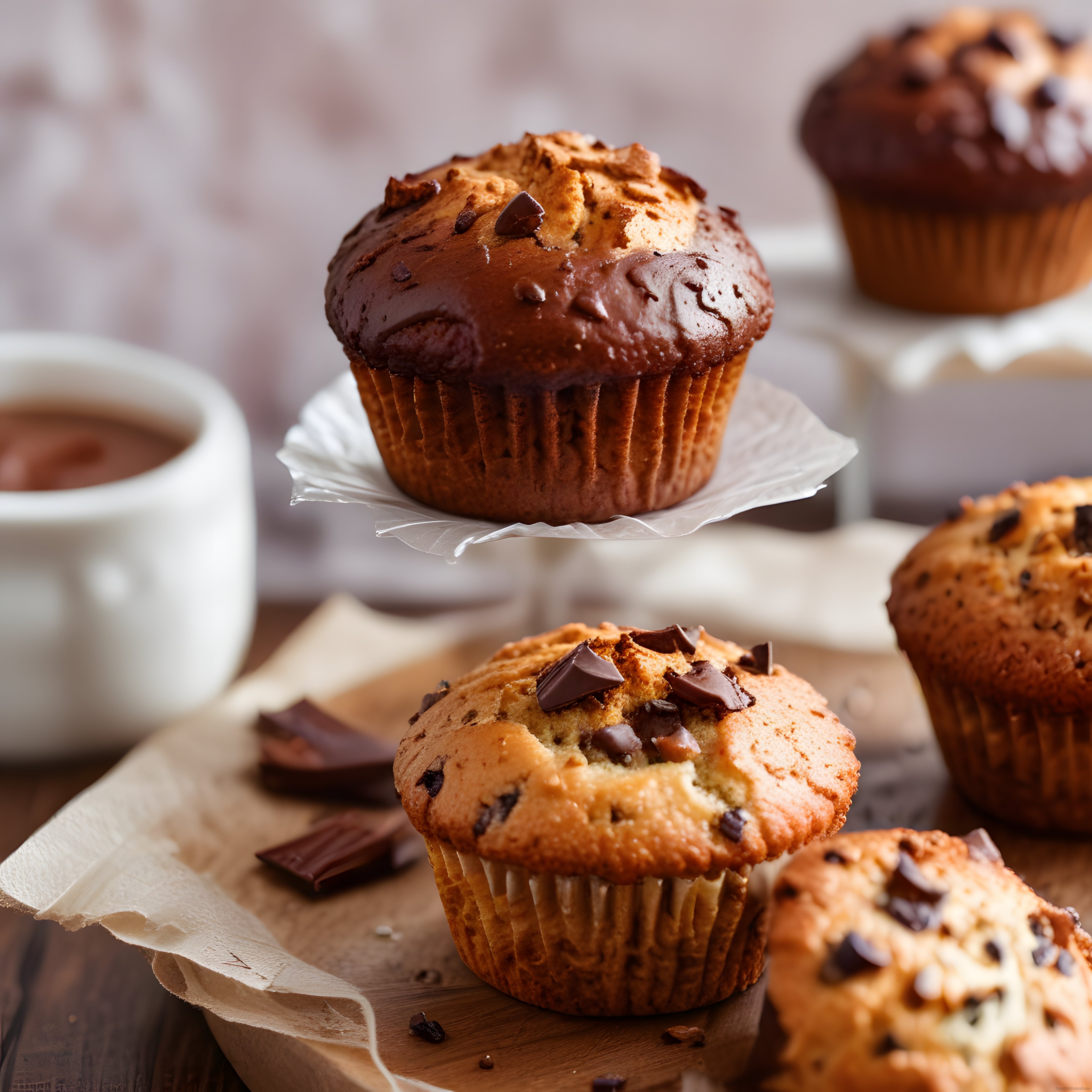 Fırından Yeni Çıkmış Çikolatalı Muffinler ve Kahve Eşliğinde Tatlı Molası