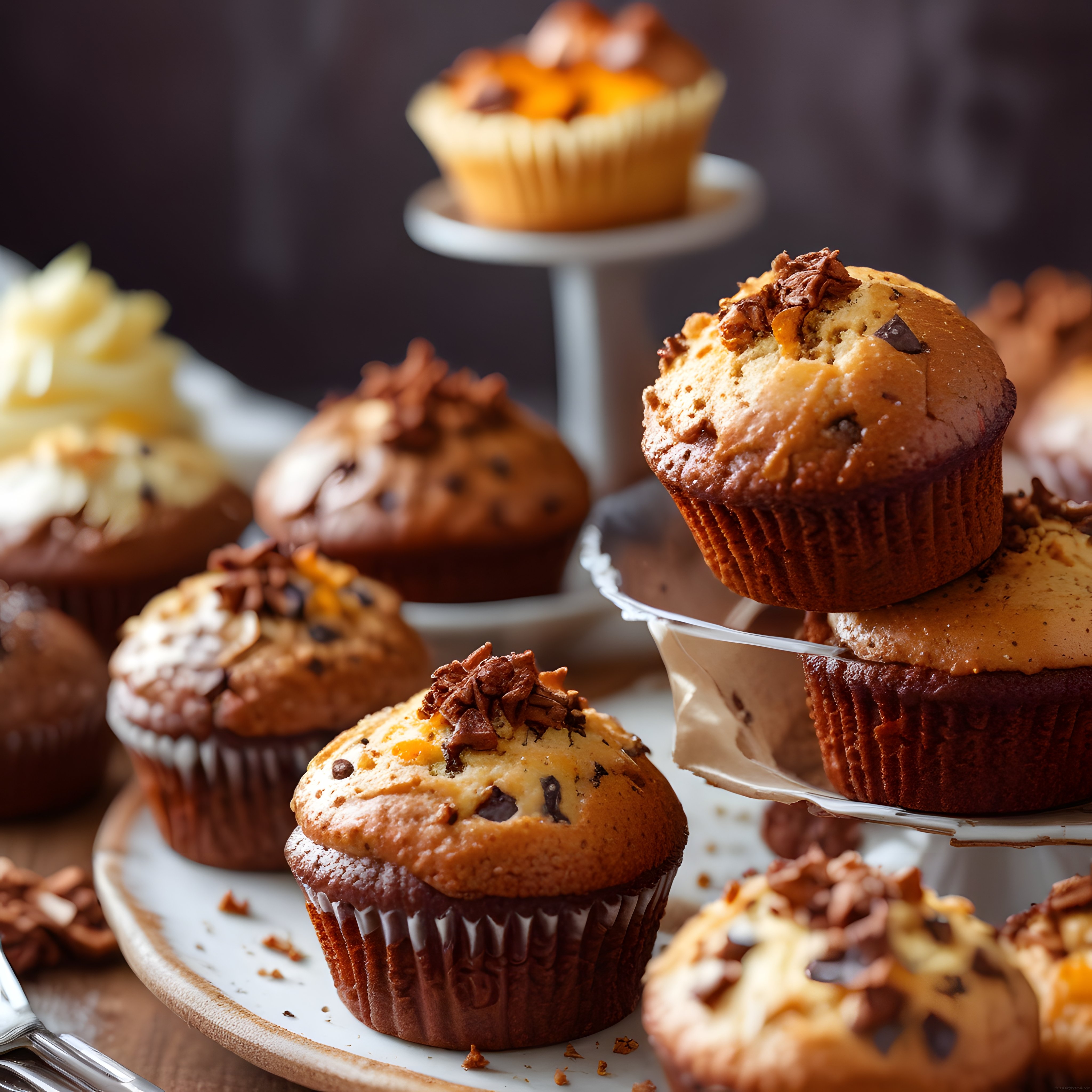 Fırından Yeni Çıkmış Çikolatalı Muffinlerle Sıcacık ve Lezzetli Bir Sunum