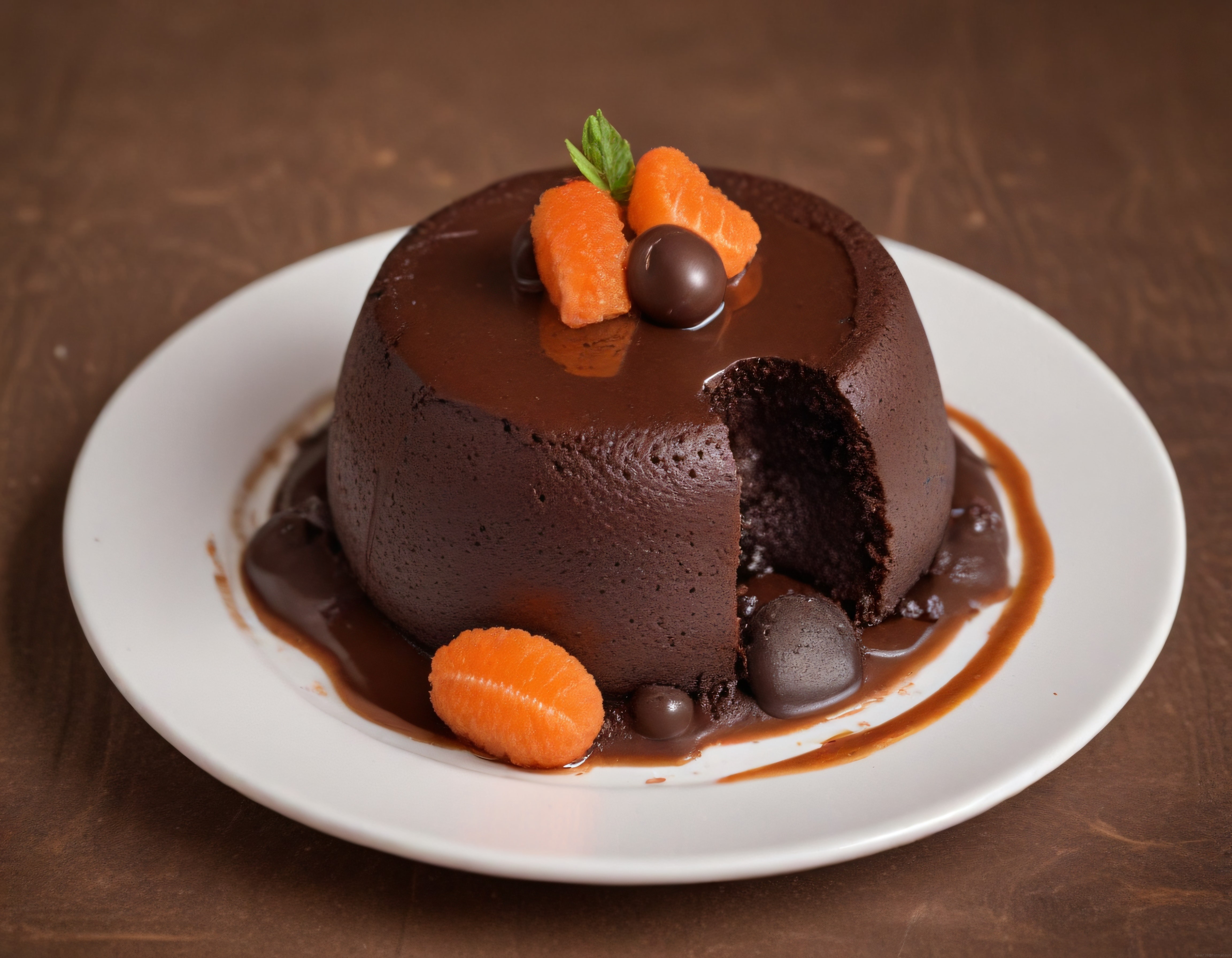 Fırından Yeni Çıkmış Çikolatalı Sufle ve Portakallı Şık Sunum