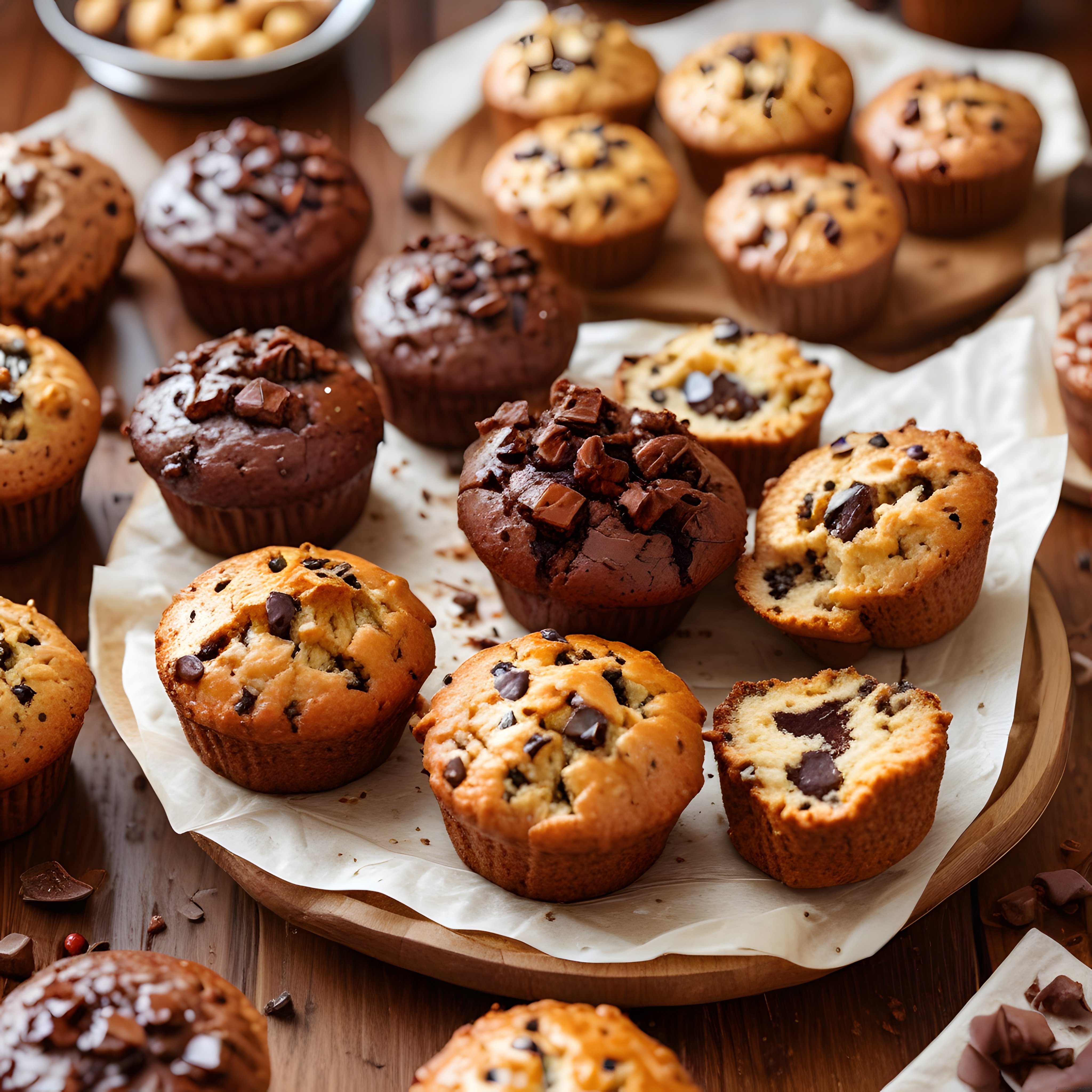 Fırından Yeni Çıkmış Damla Çikolatalı ve Kakaolu Muffin Çeşitleri