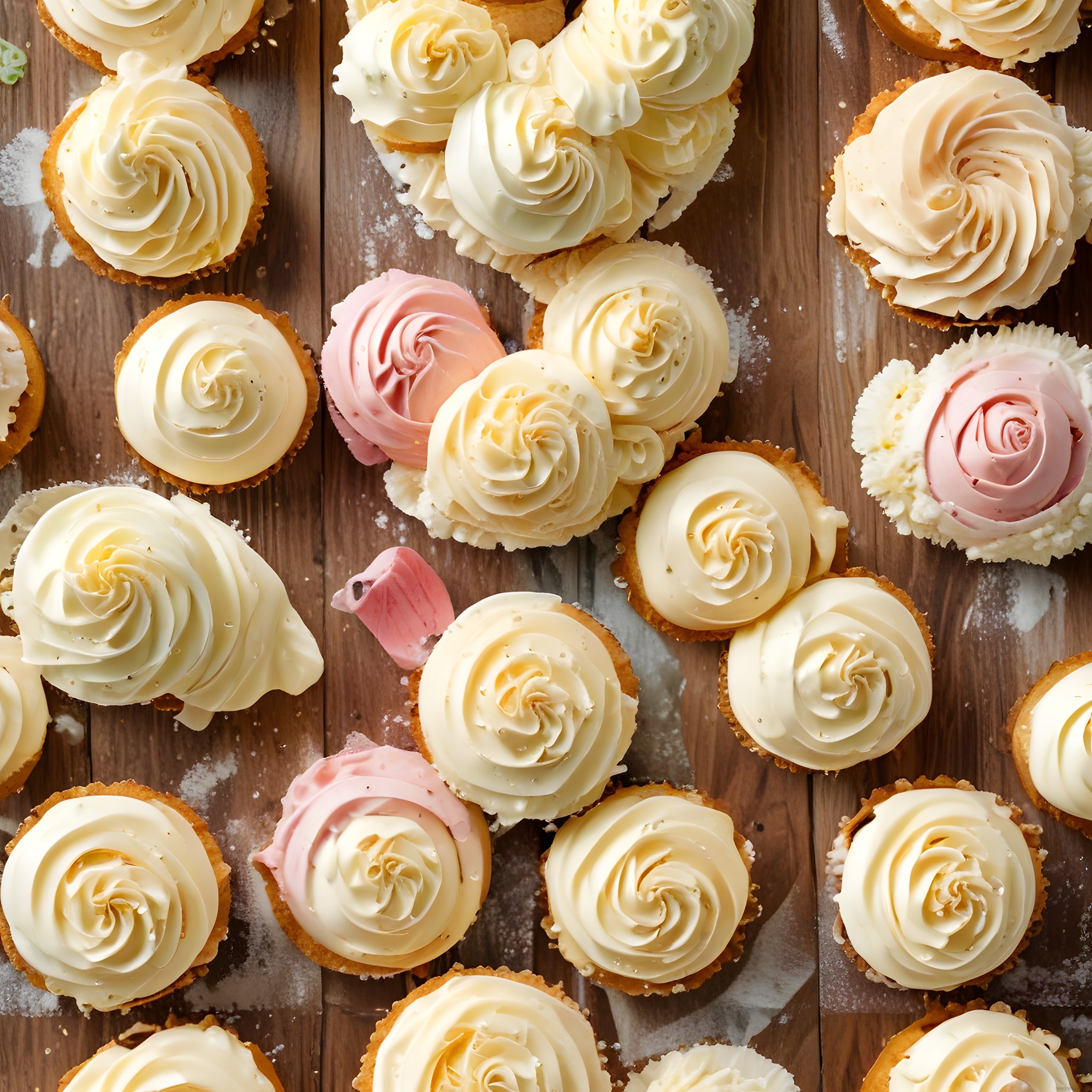 Fırından Yeni Çıkmış Gül Desenli Kremalı Cupcake'lerin Nefis Görünümü