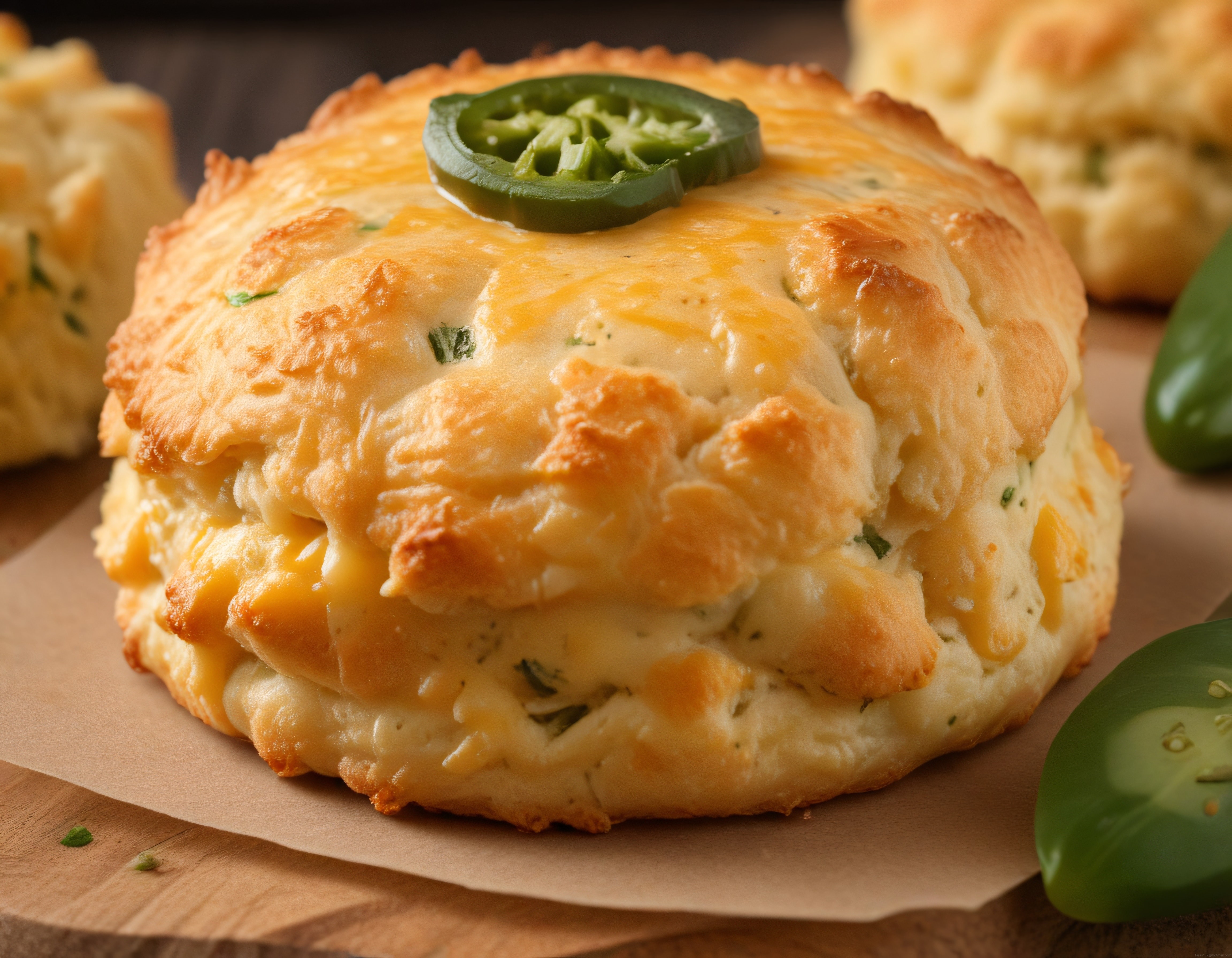 Fırından Yeni Çıkmış Jalapeno ve Cheddar Peynirli Kabarmış Tuzlu Çörek