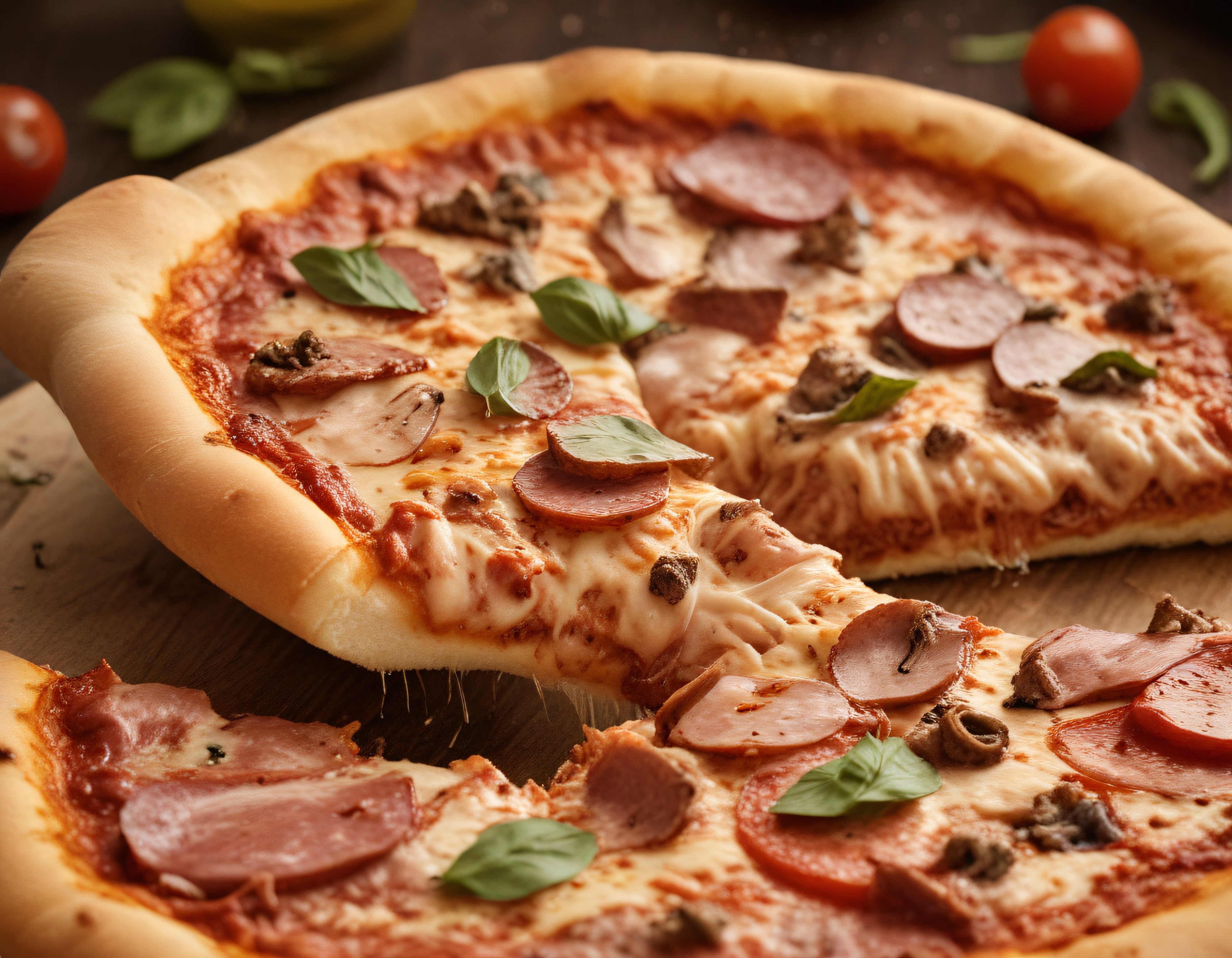 Fırından Yeni Çıkmış Karışık Pizza: Erimiş Peynir ve Taze Fesleğen