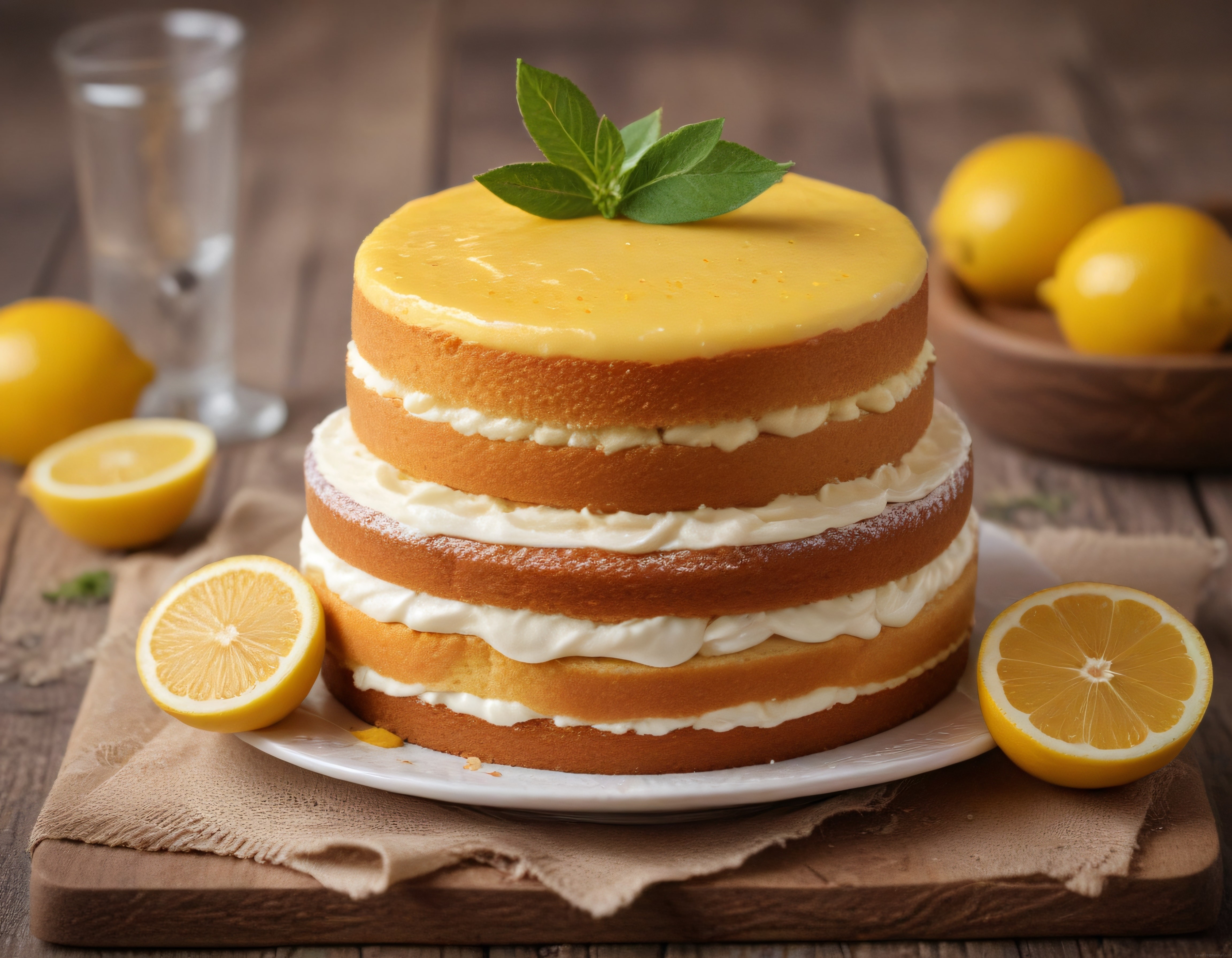Fırından Yeni Çıkmış Katmanlı Limonlu Pasta ve Limon Soslu Sunum