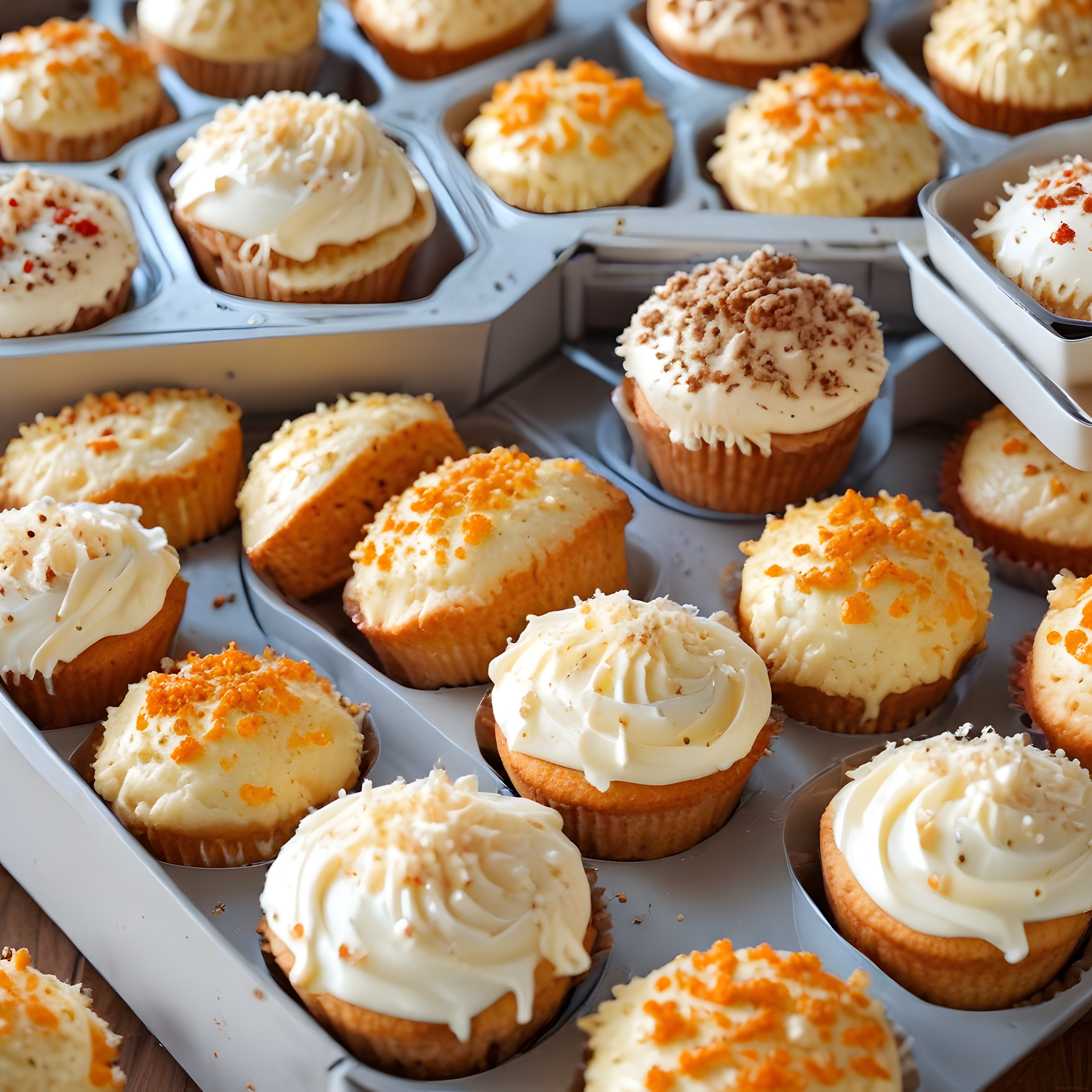 Fırından Yeni Çıkmış Kremalı Cupcakeler ve Renkli Tatlı Süslemeler