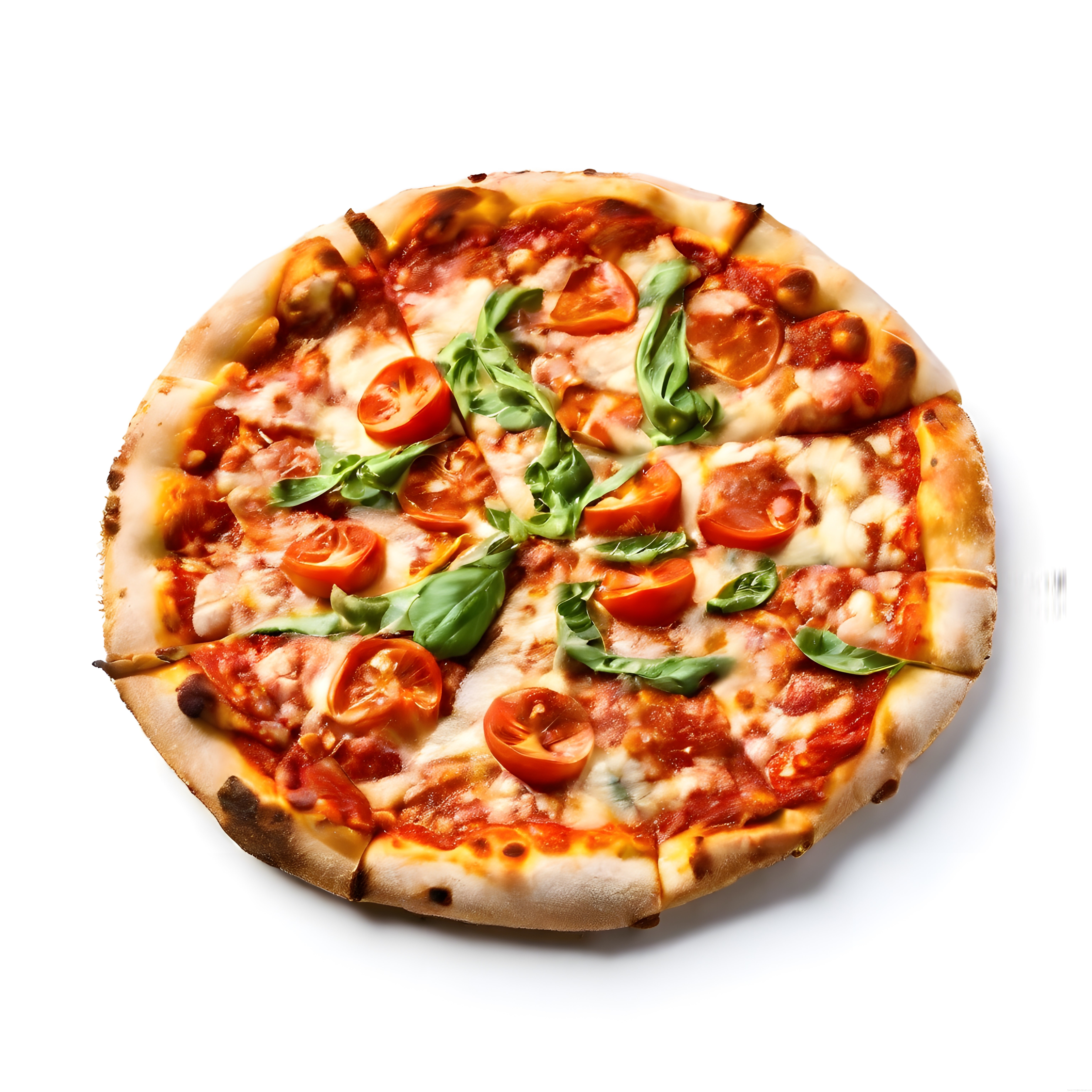 Fırından Yeni Çıkmış Pepperoni Domatesli ve Fesleğenli İtalyan Pizza