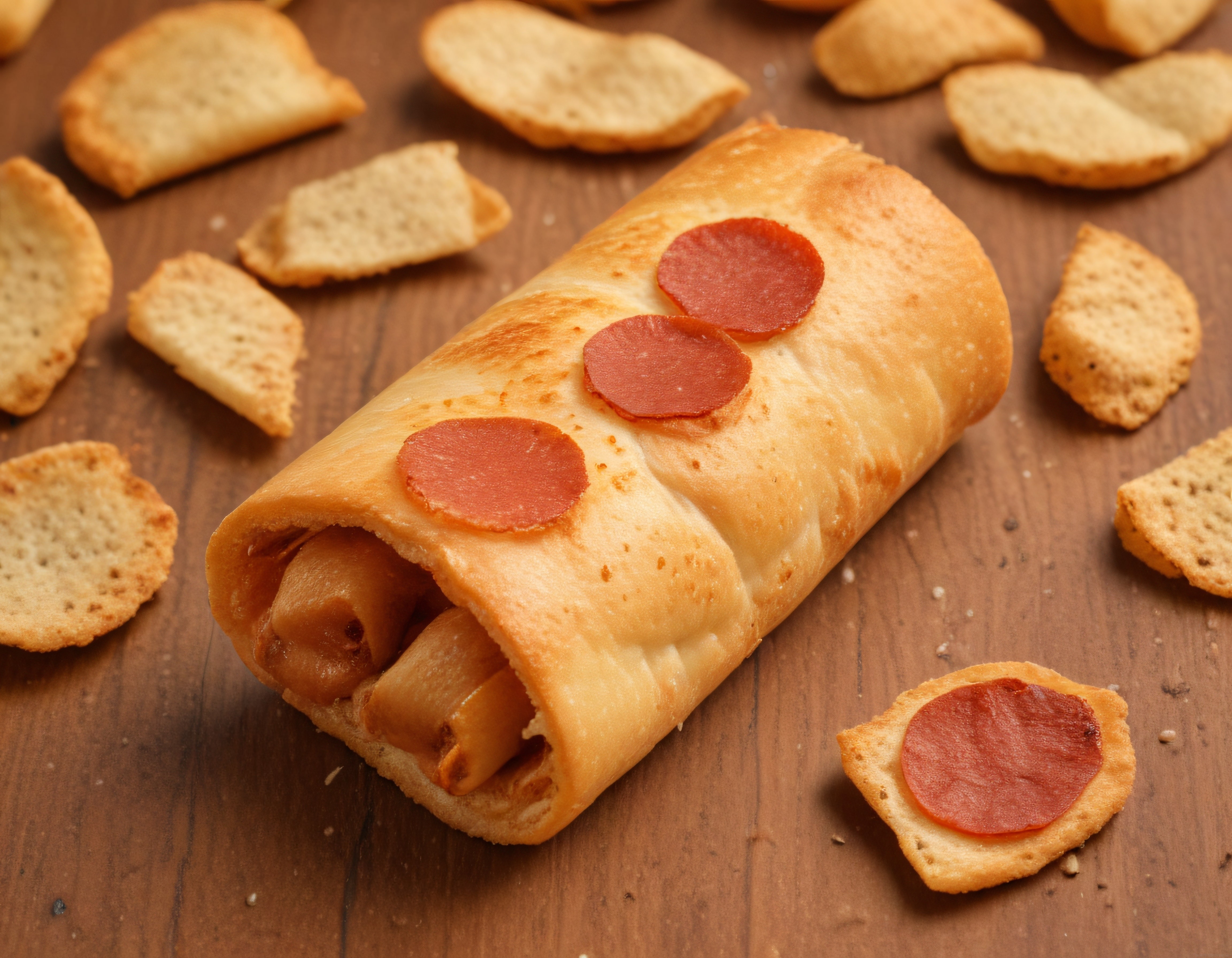 Fırından Yeni Çıkmış Pepperonili Pizza Rulosu ve Ev Yapımı Çıtır Krakerler
