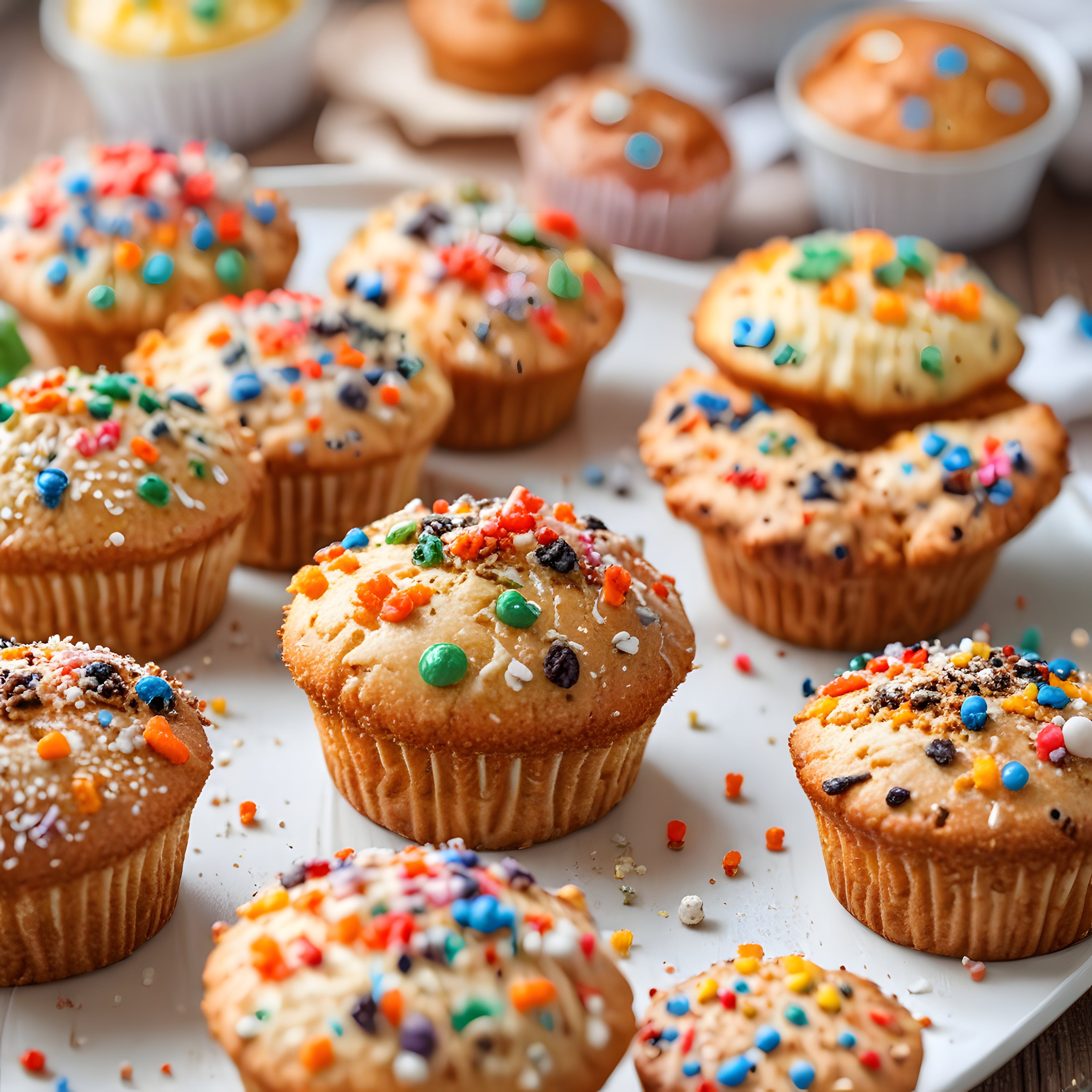 Fırından Yeni Çıkmış Renkli Damlacıklı Muffinler ve Pastane Sunumu