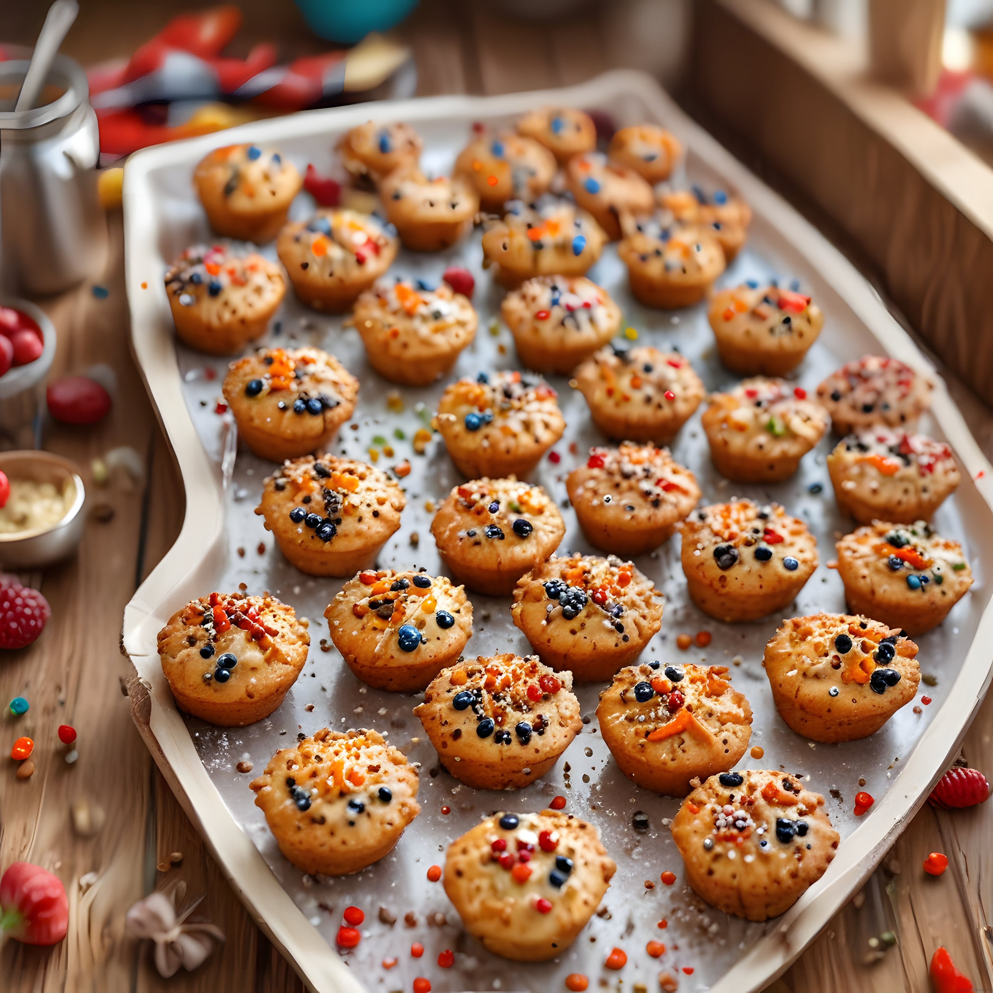 Fırından Yeni Çıkmış Renkli Süslü Mini Cupcake ve Muffin Tepsisi