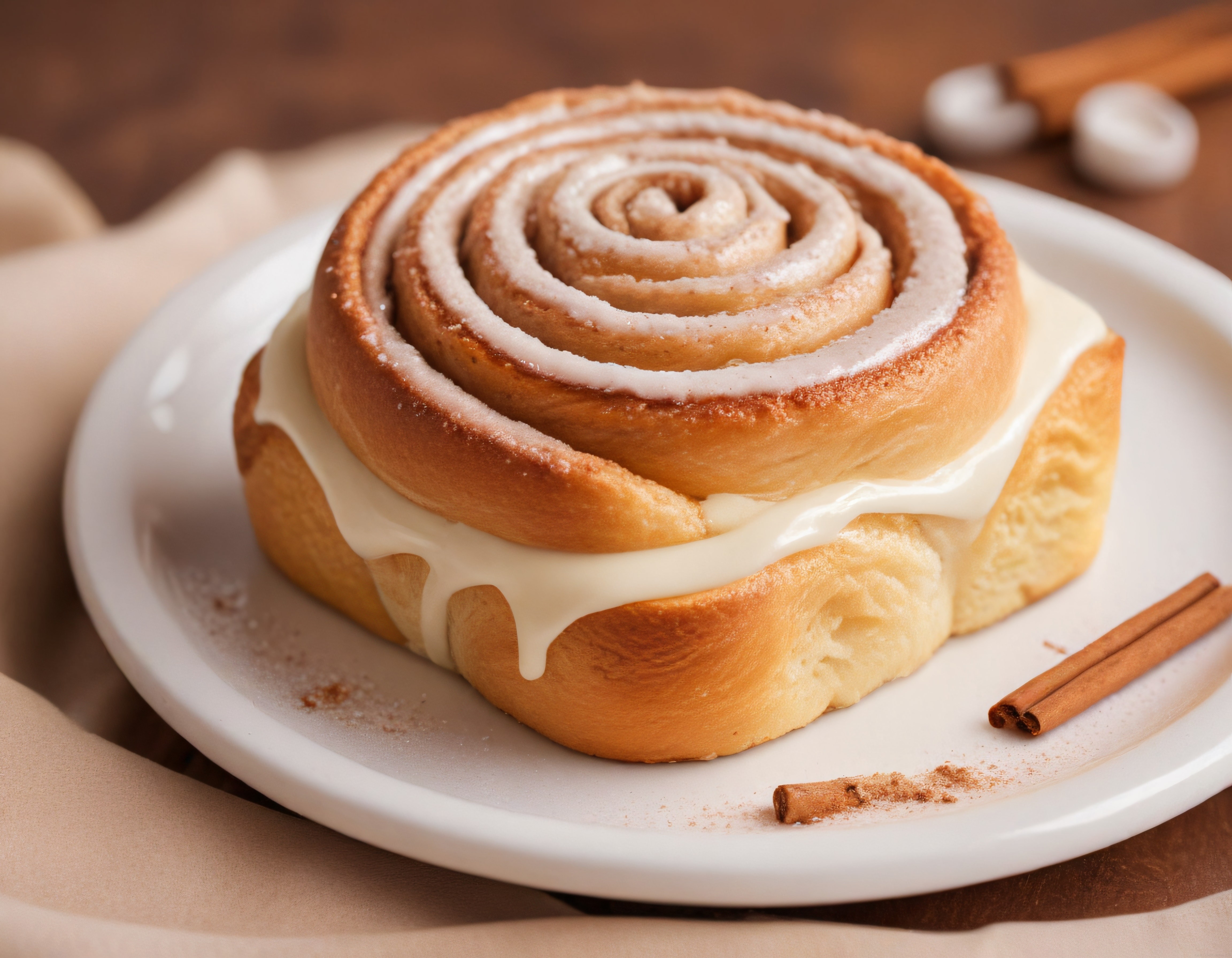 Fırından Yeni Çıkmış Tarçınlı Rulo Çörek ve Krema Soslu Nefis Tatlı