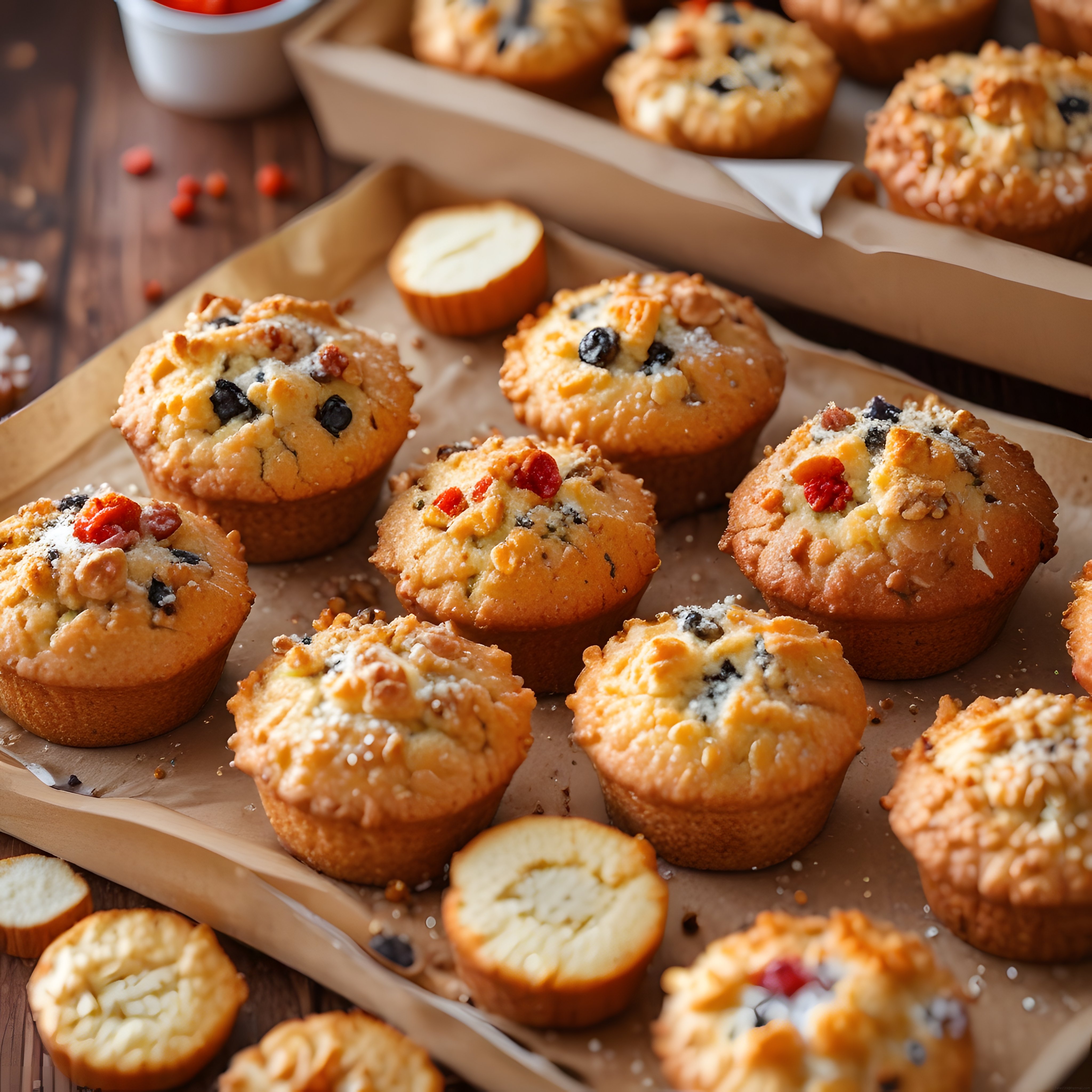 Fırından yeni çıkmış tuzlu peynirli ve zeytinli muffin tarifi ve sunum