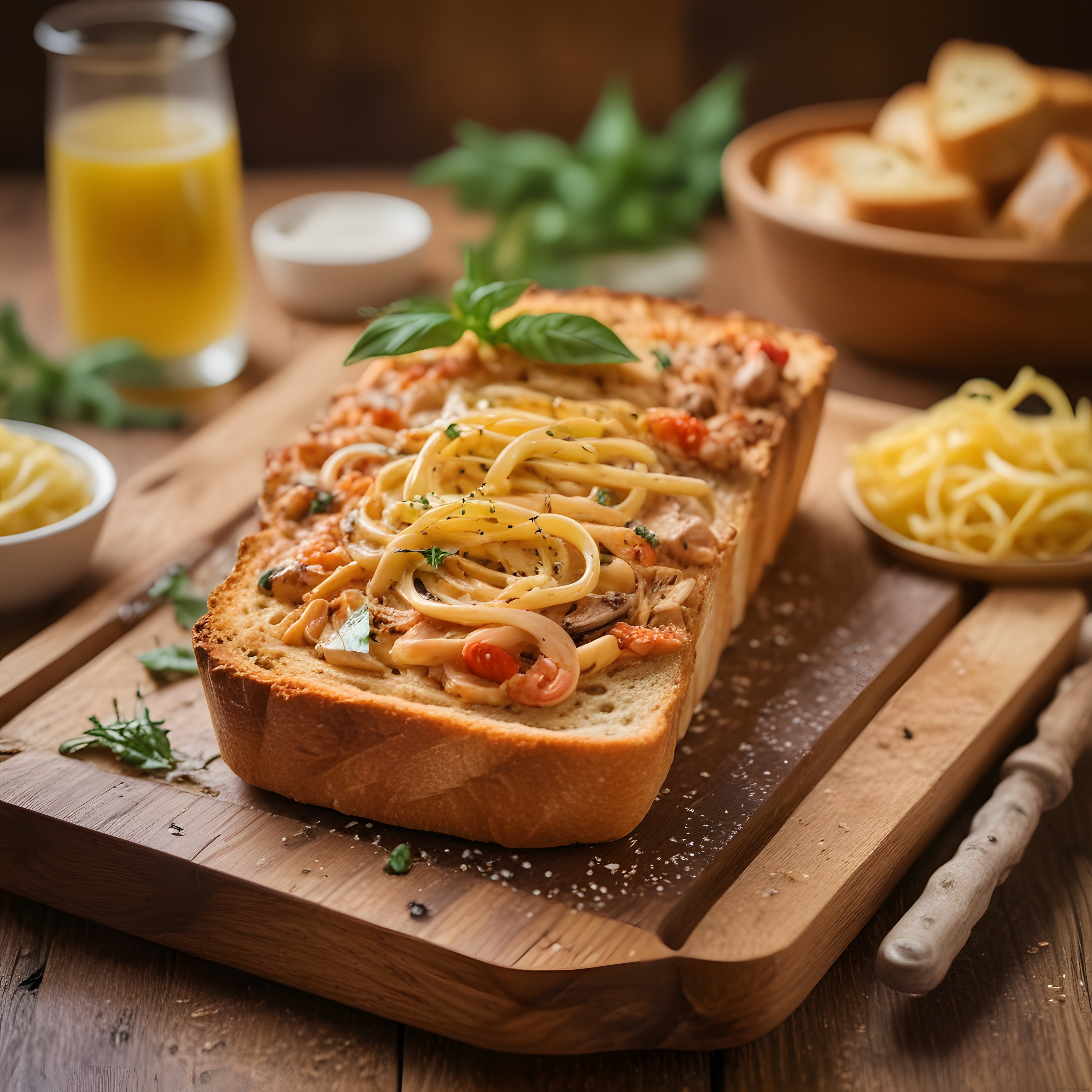 Fırınlanmış Somun Ekmek Kasesinde Makarna Sunumu ve Sıcacık Akşam Atmosferi