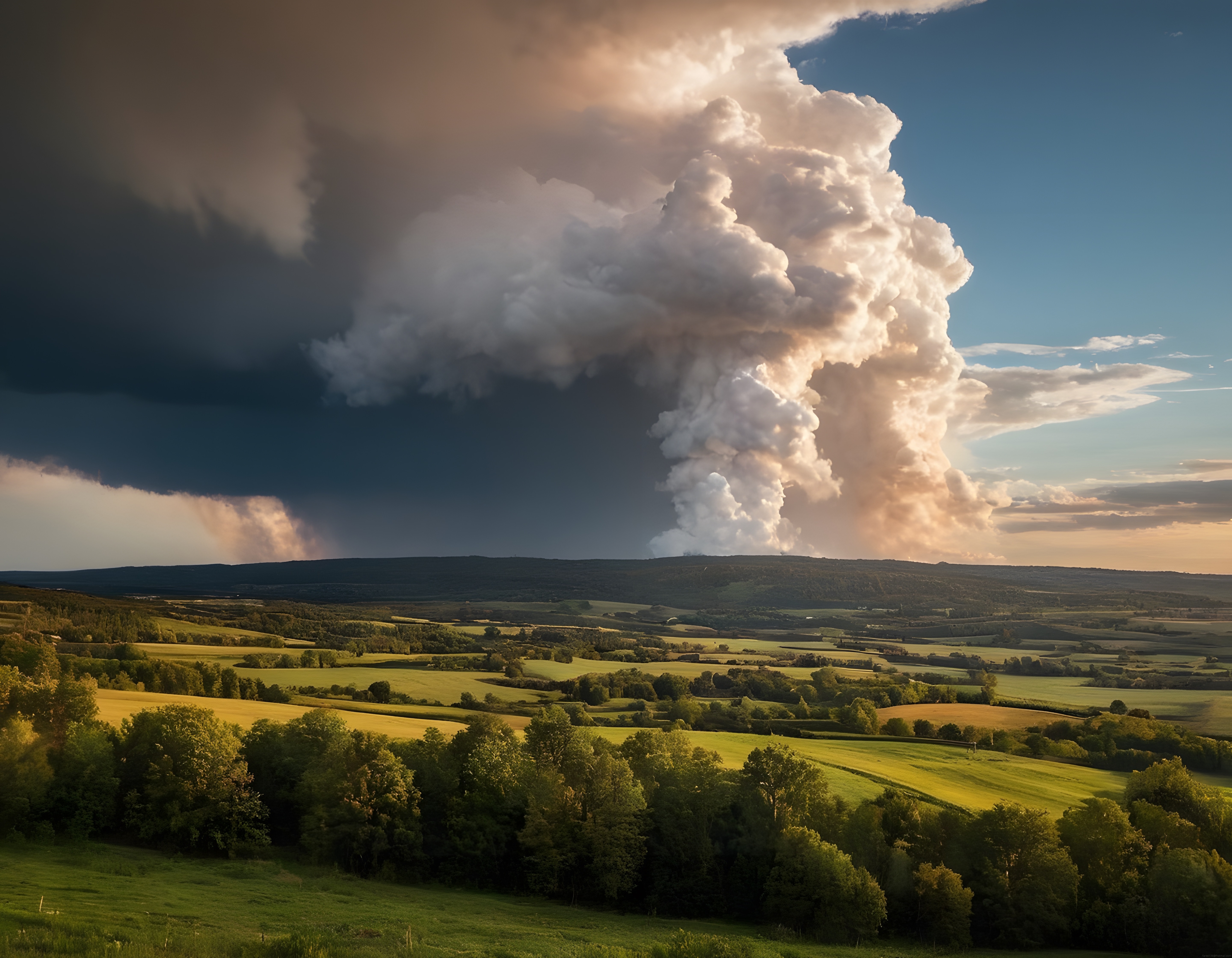 Fırtına Öncesi Devasa Kümülonimbus Bulutu ve Altındaki Yeşil Tarlalar