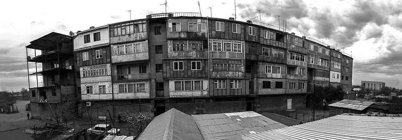 Fisheye şehir binaları balkon gri detay manzarası