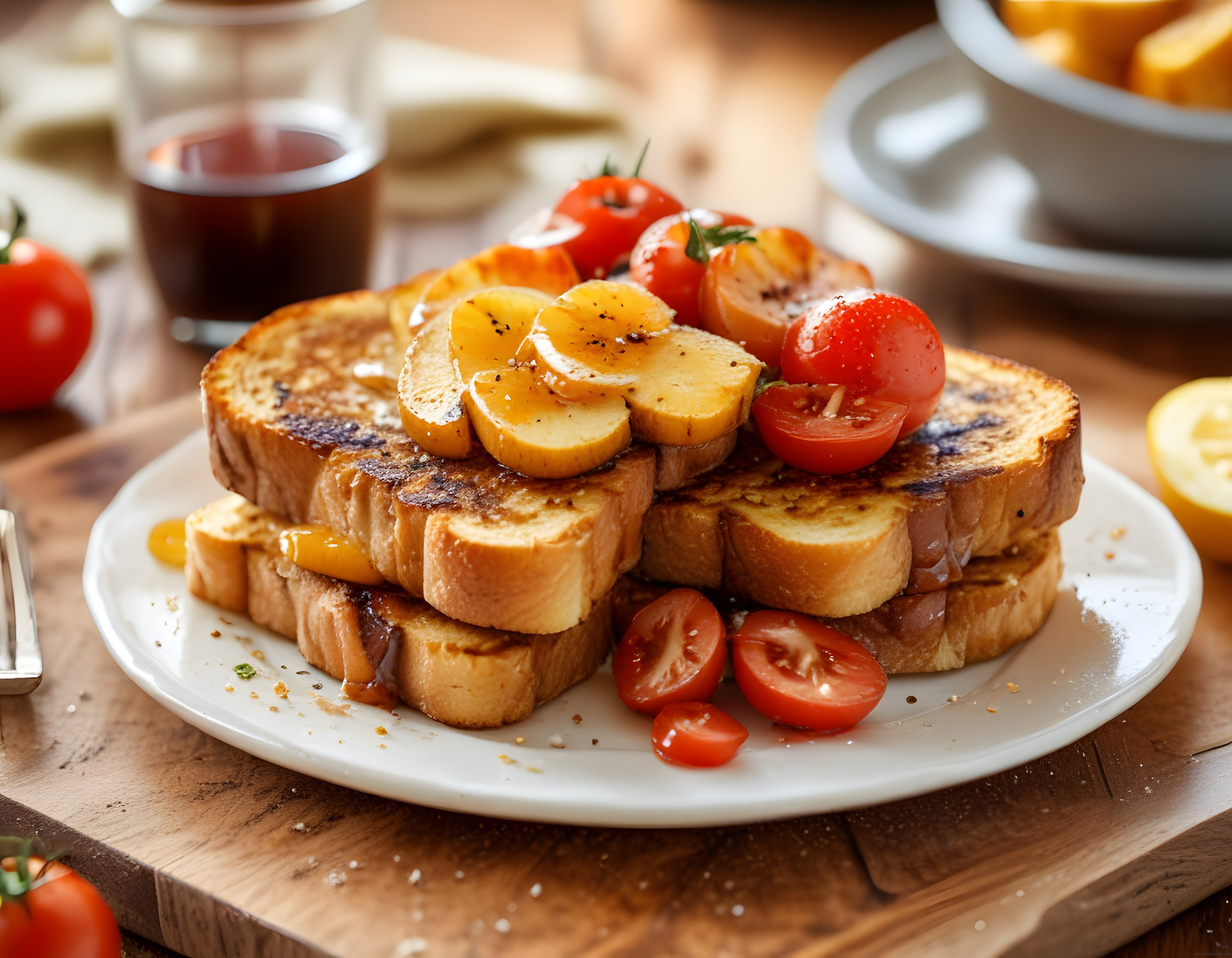 Fıstık Ezmeli Muzlu Tost ve Taze Domateslerle Renkli Kahvaltı Tabağı