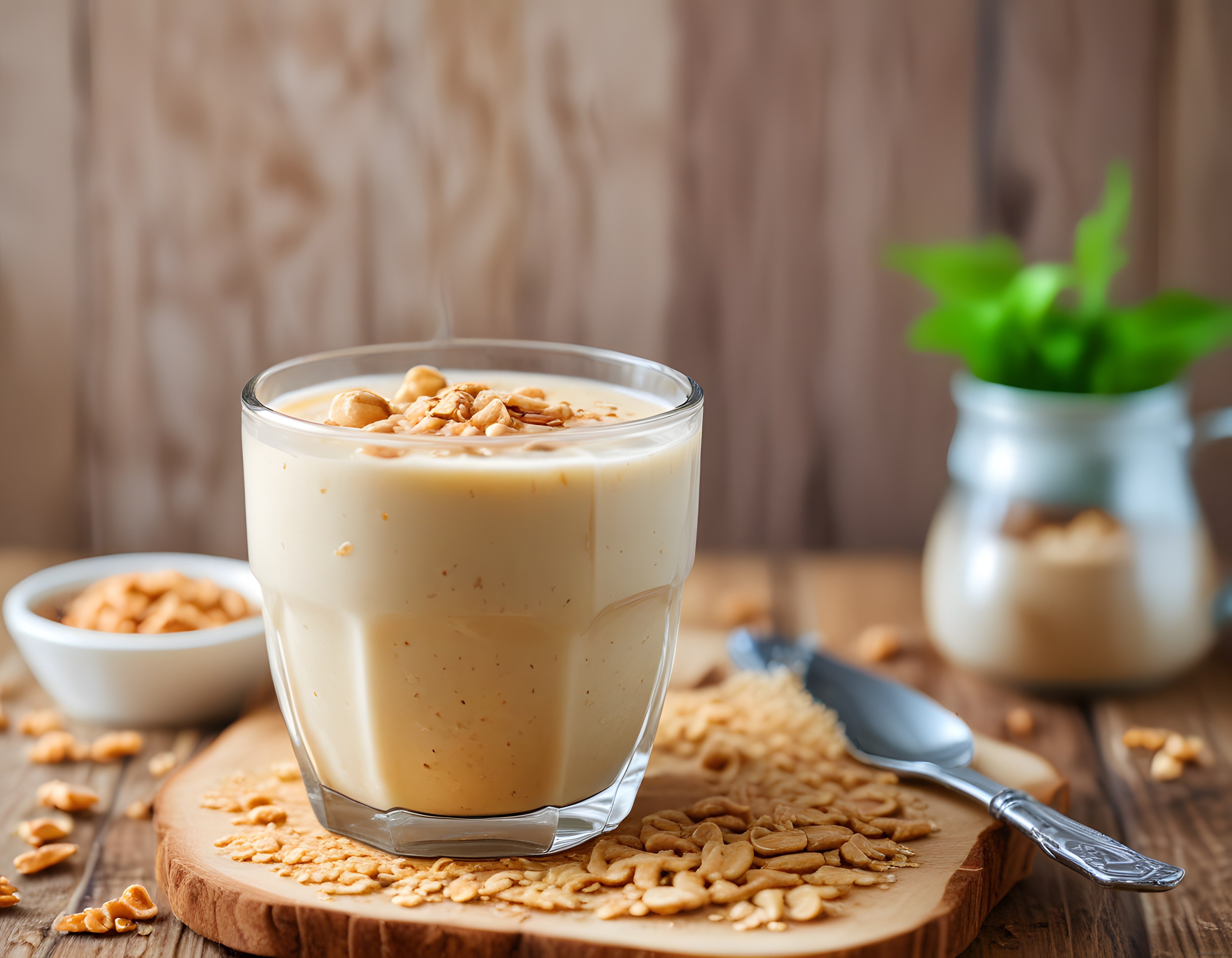 Fıstık Ezmeli Smoothie: Ahşap Sunumda Kremsi Dokusuyla Besleyici Lezzet