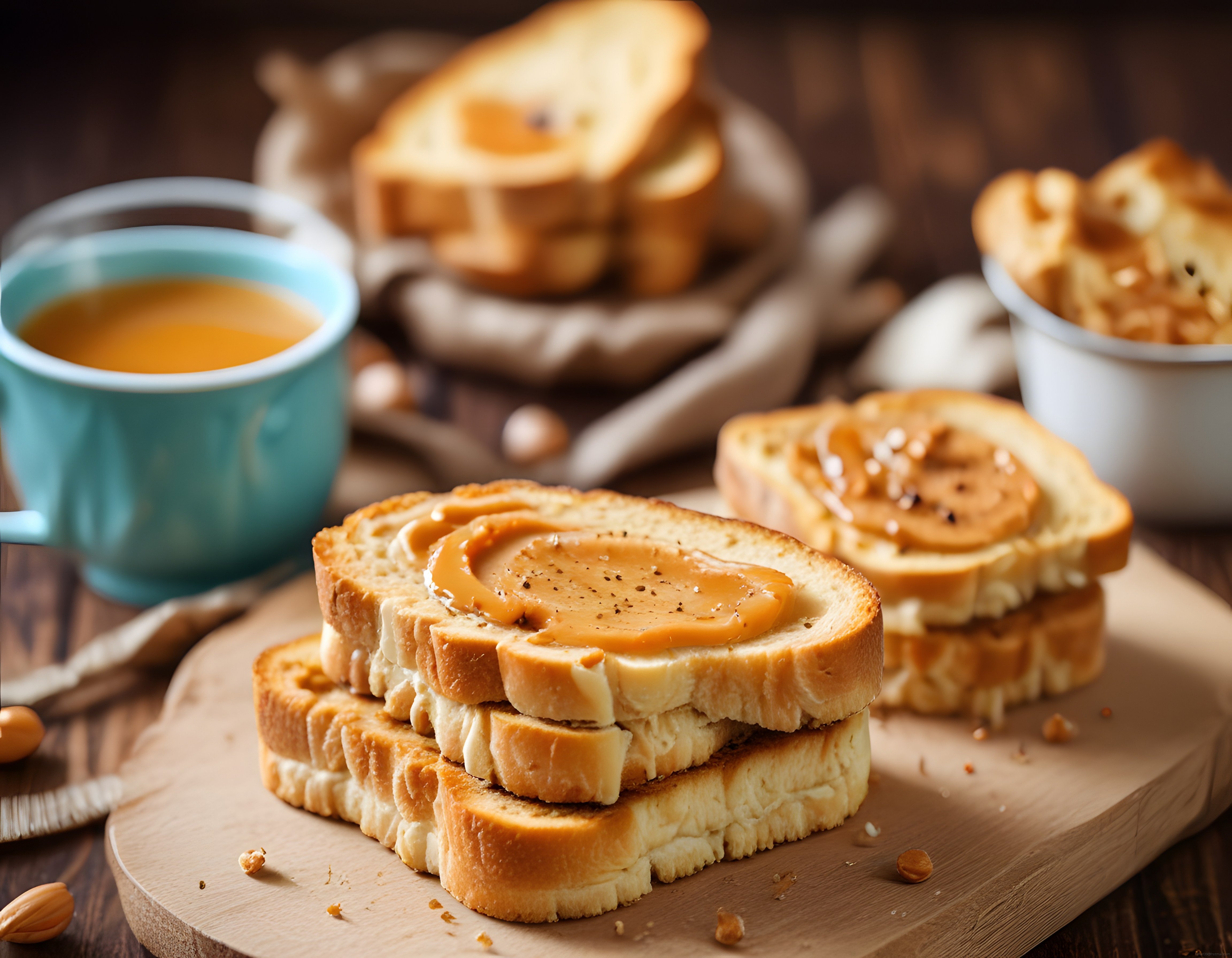 Fıstık Ezmesi Sürülmüş Tost ve Sıcak Çay ile Kahvaltı Keyfi