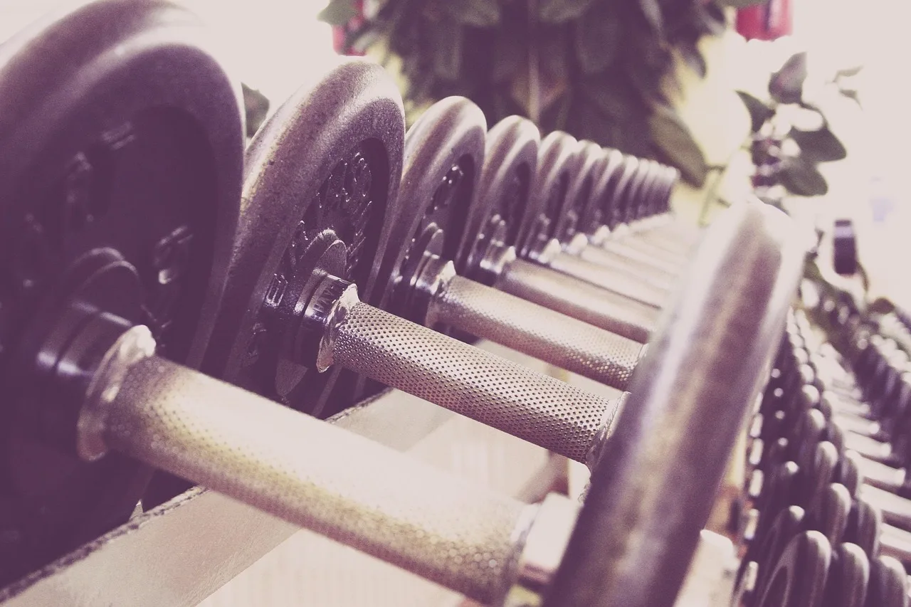 Fitness salonunda dambıl antrenmanı - yoğun çalışma