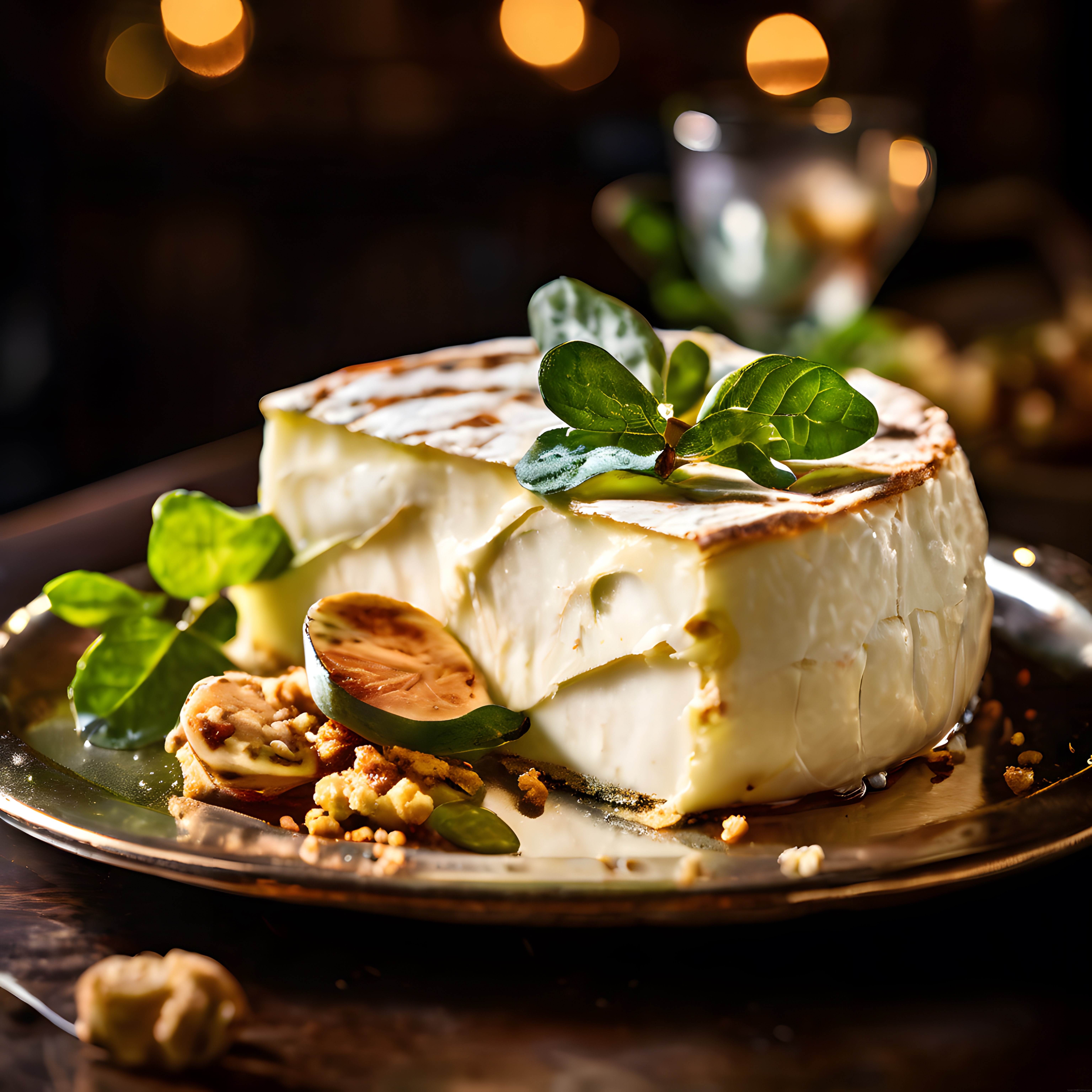 Füg ve Cevizle Süslenmiş Fırın Cheesecake: Gece Işıklarında Şık Tatlı Sunumu