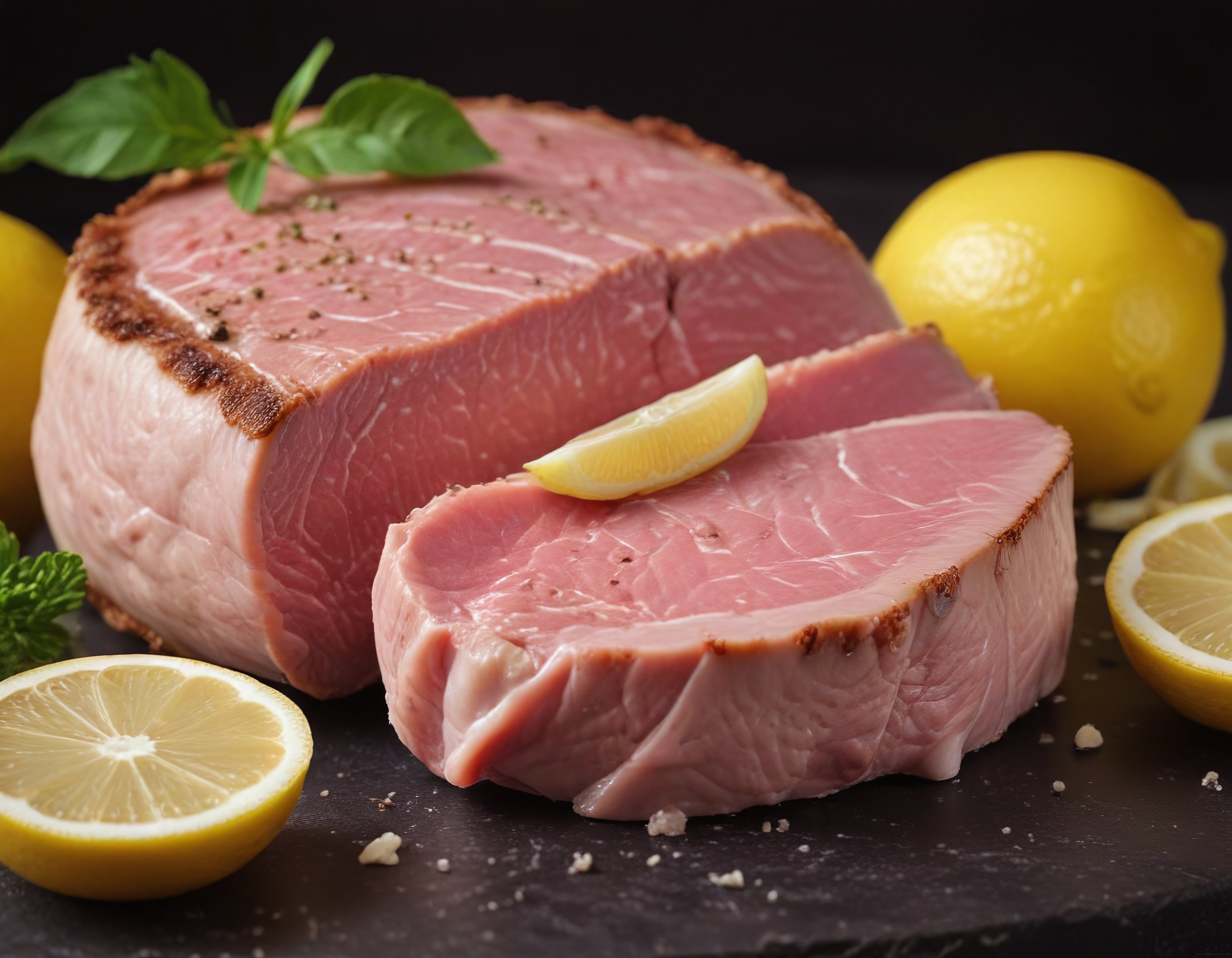 Füme Jambon Dilimleri ve Limon Süslemeli Şarküteri Tabak Fotoğrafı