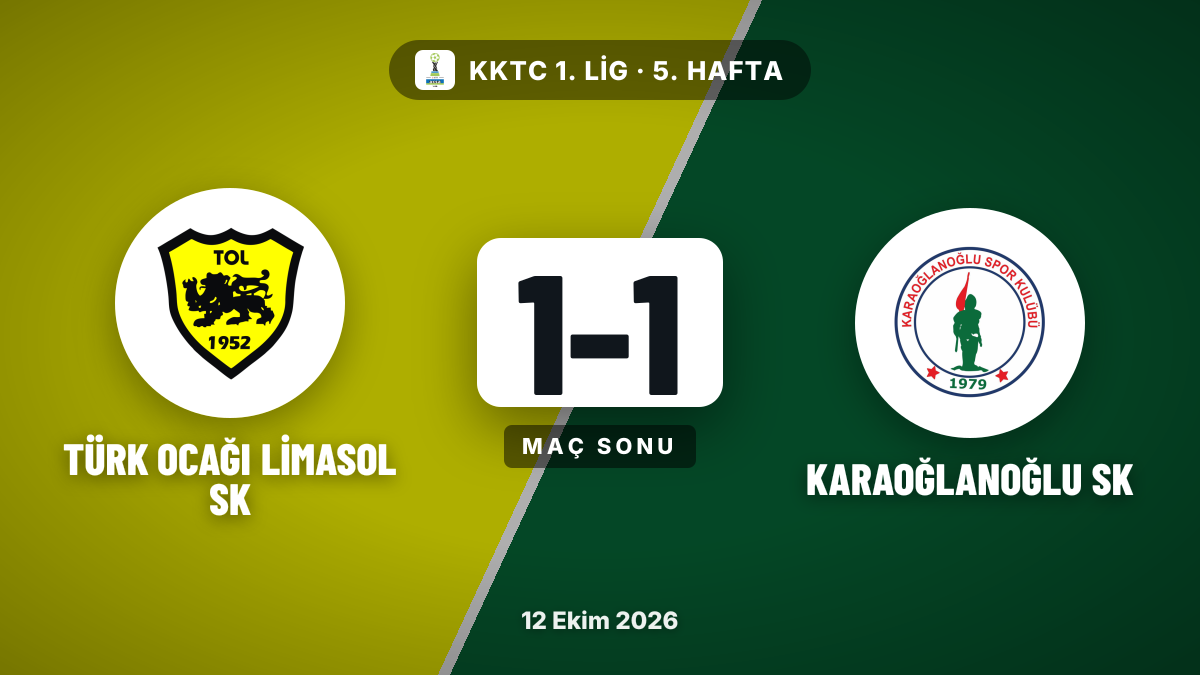 Türk Ocağı Limasol SK ile Karaoğlanoğlu SK 1-1 berabere kaldı