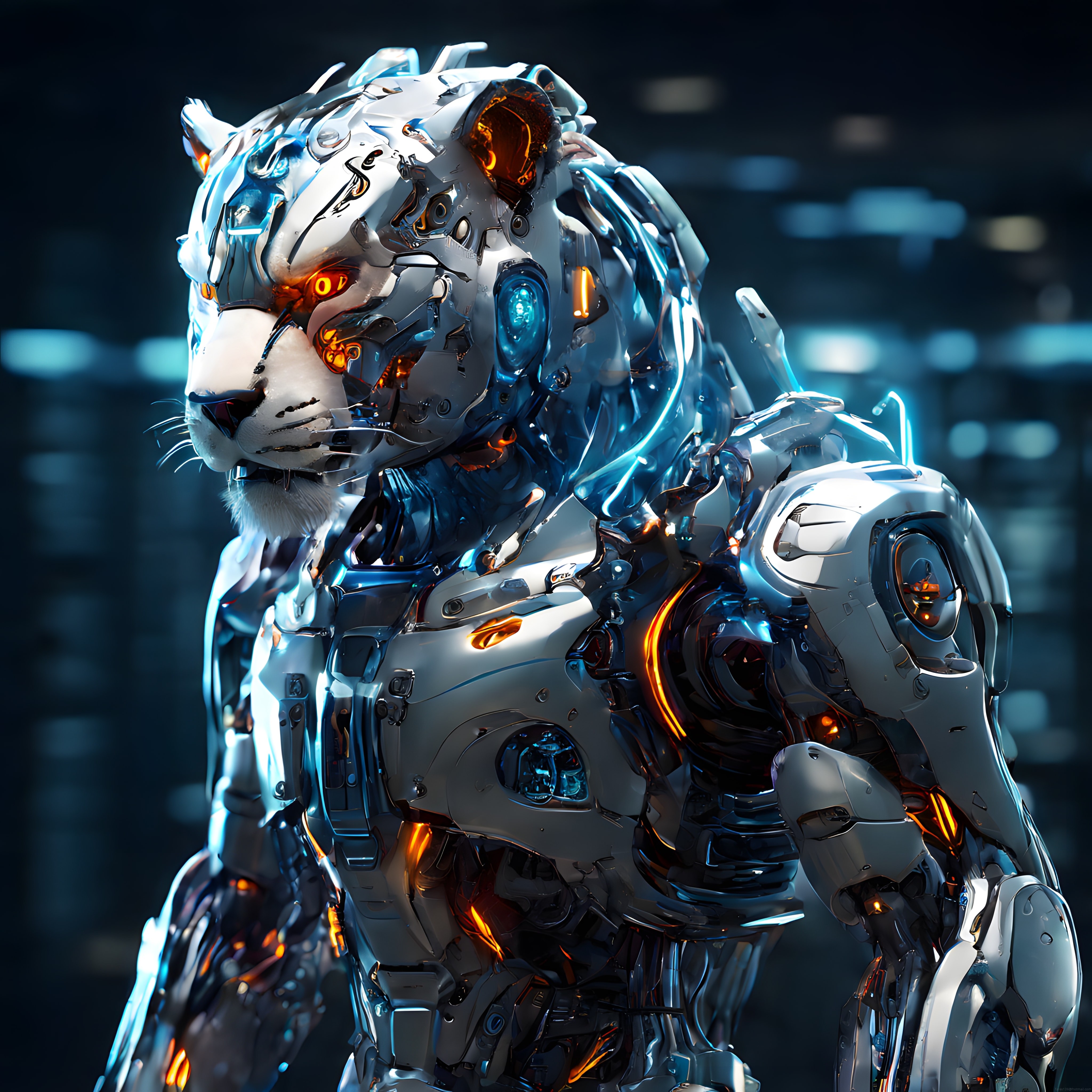 Fütüristik Aslan Cyborg: Metal Zırhlı Robot ve Dijital Sanat Tasarımı