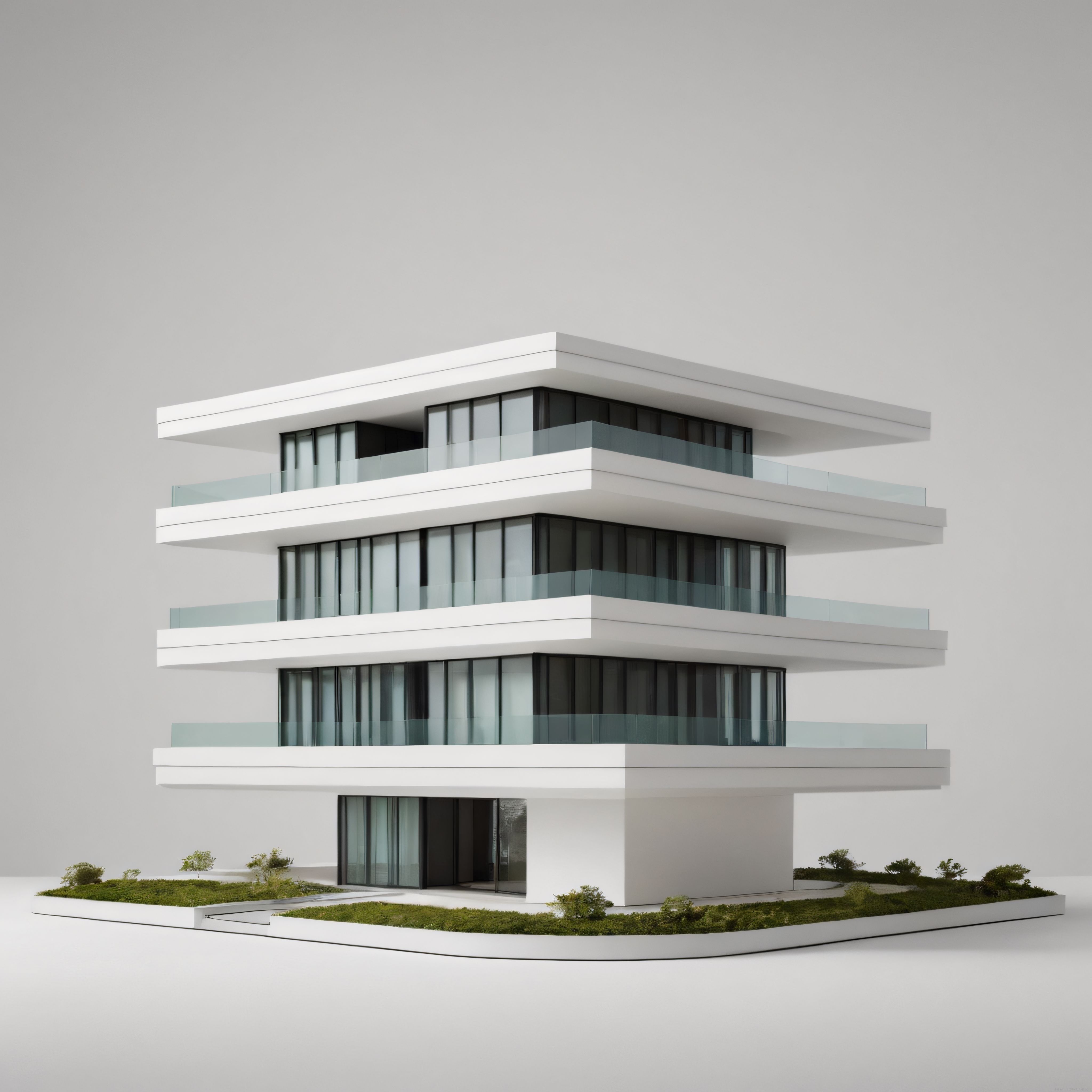 Fütüristik Beyaz Villa ve Cam Balkonlu Üç Katlı Modern Konut Projesi