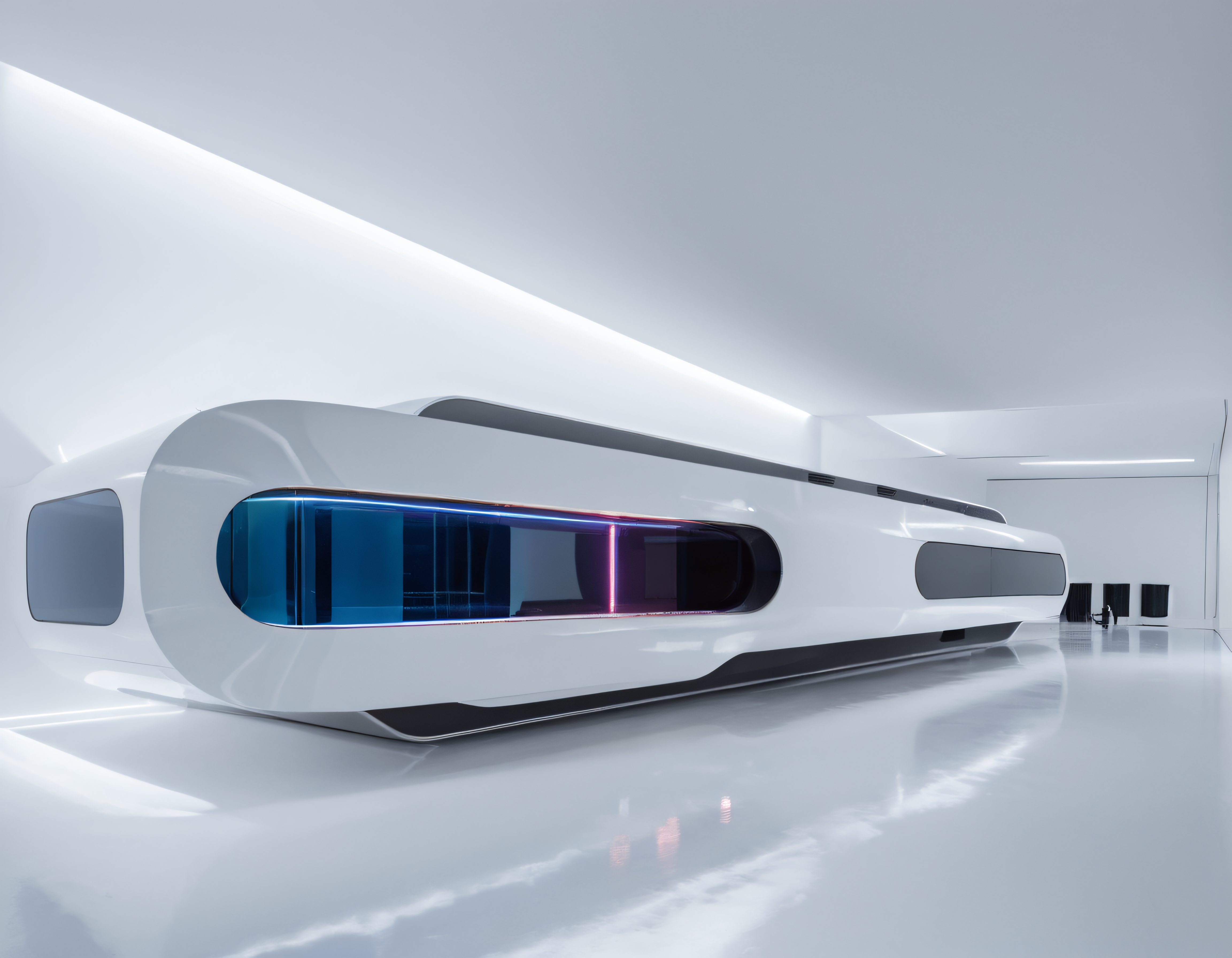 Fütüristik Beyaz Yapı: Minimalist Tasarım ve Neon Işıklarla Modern Mimari