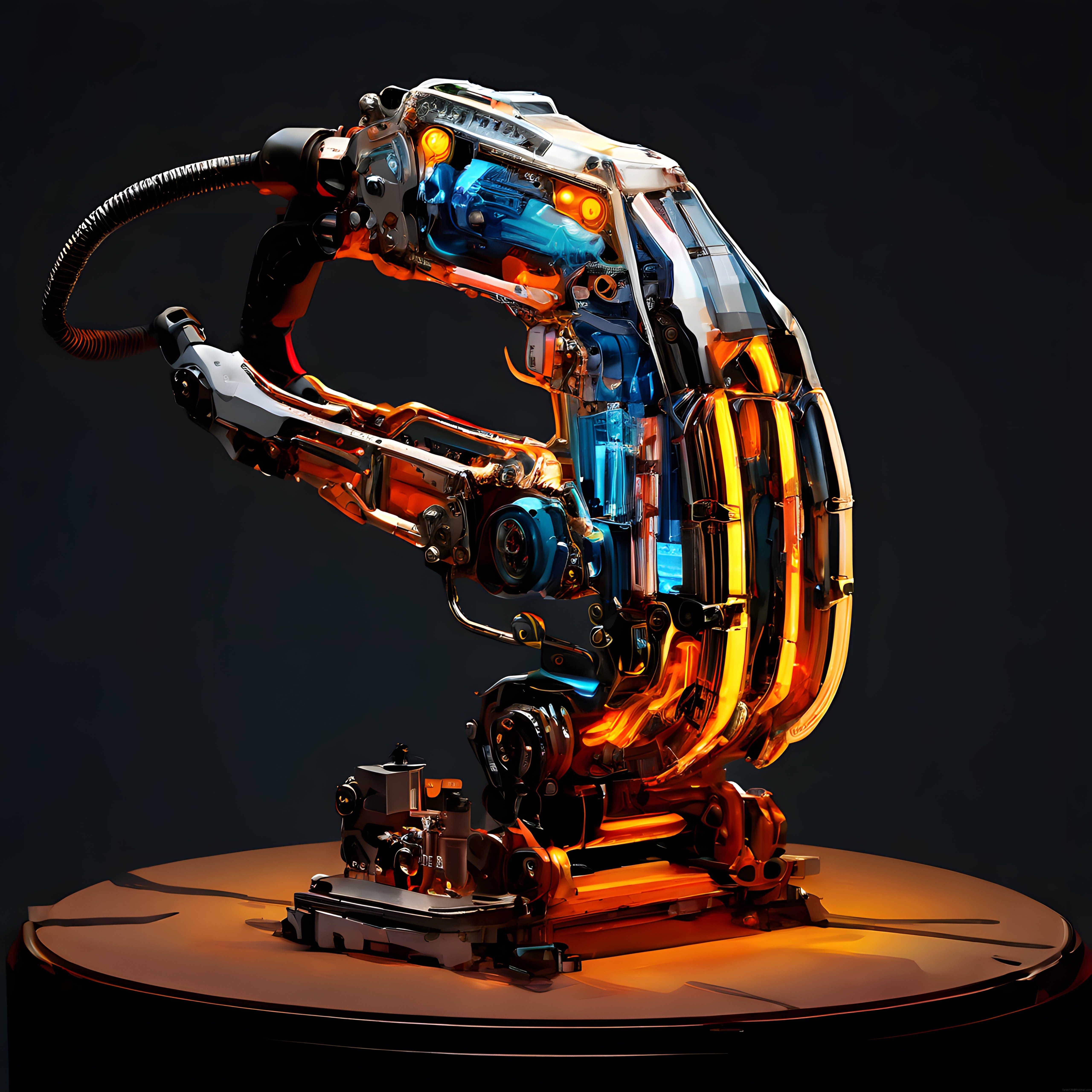 Fütüristik Endüstriyel Robot Kol: Cyberpunk Tasarım ve Neon Aydınlatma