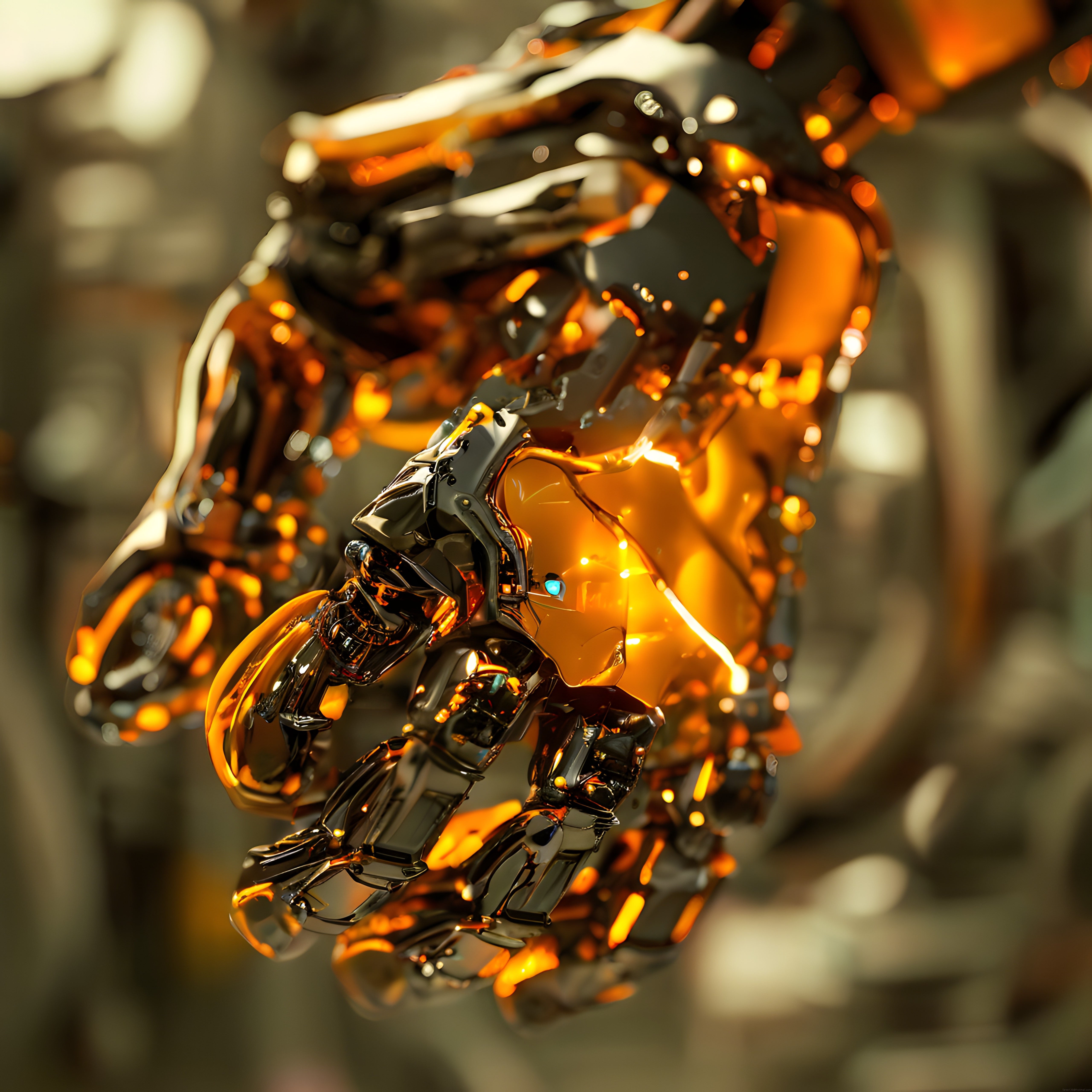 Fütüristik Robotik Sanat: Kehribar Tonlarında Mekanik Bir Kozanın Gizemi