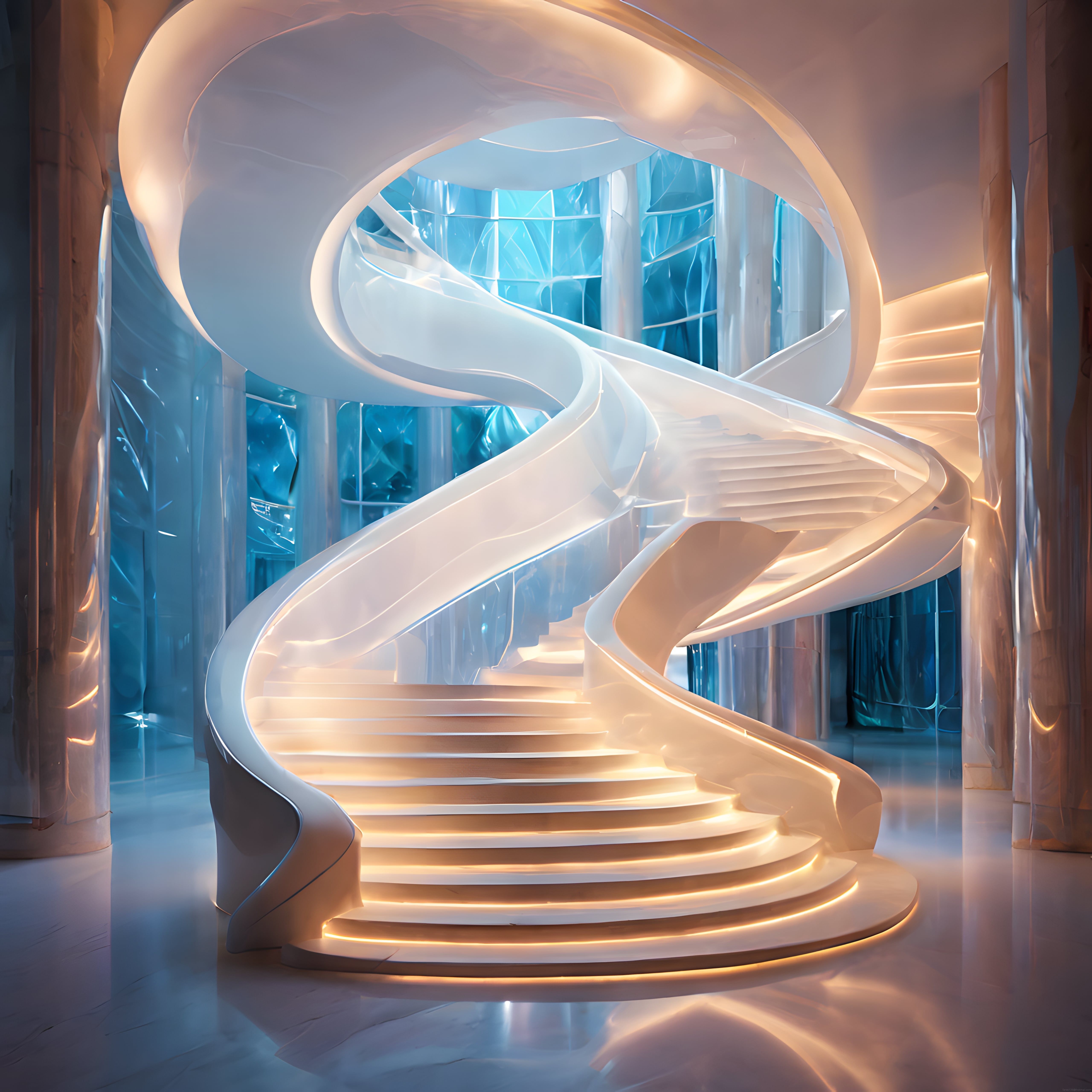Fütüristik Spiral Merdiven ve Işıklı Modern Lüks İç Mimari Tasarım