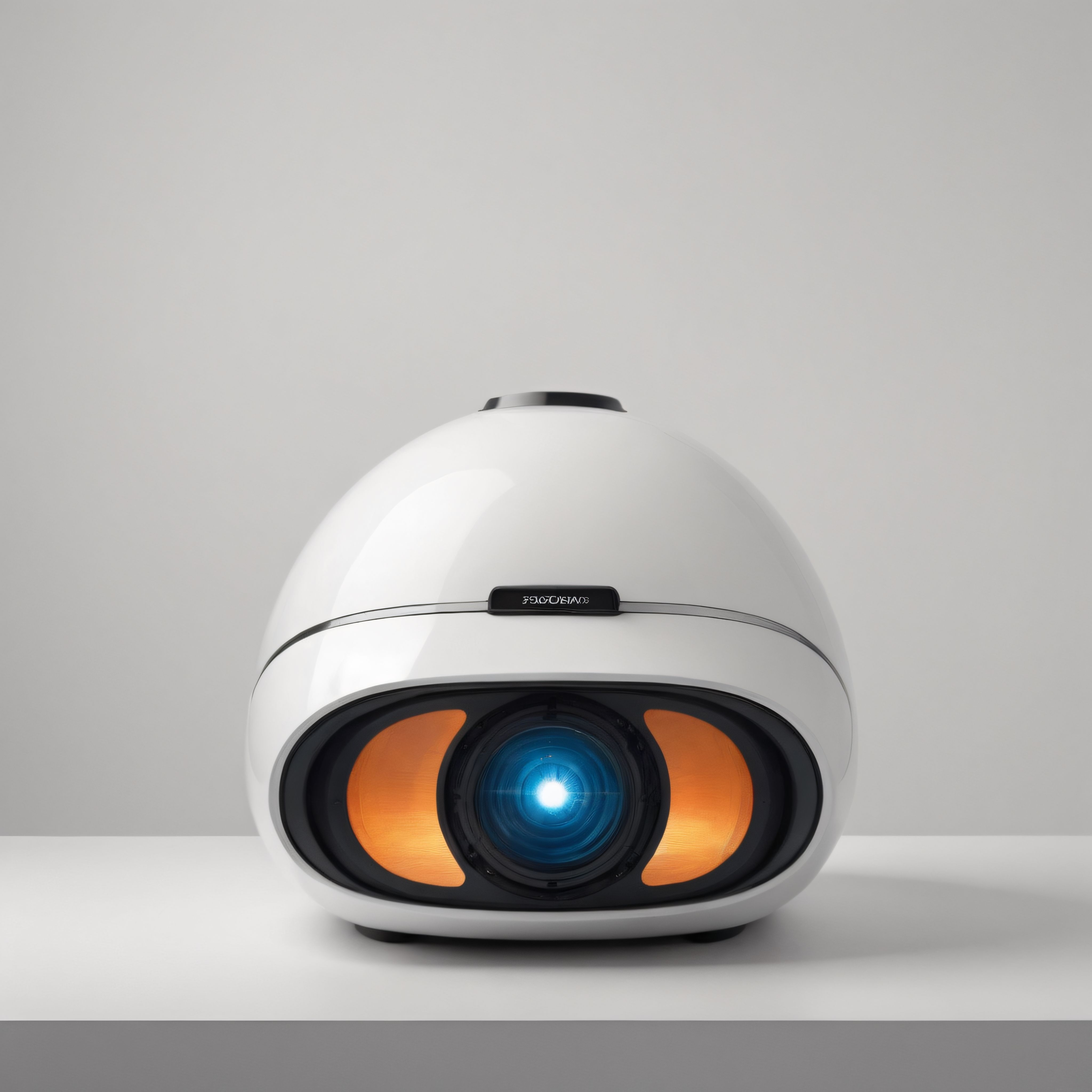 Fütüristik Tasarım Beyaz Akıllı Robot ve Parlak Mavi Optik Lens Sistemi