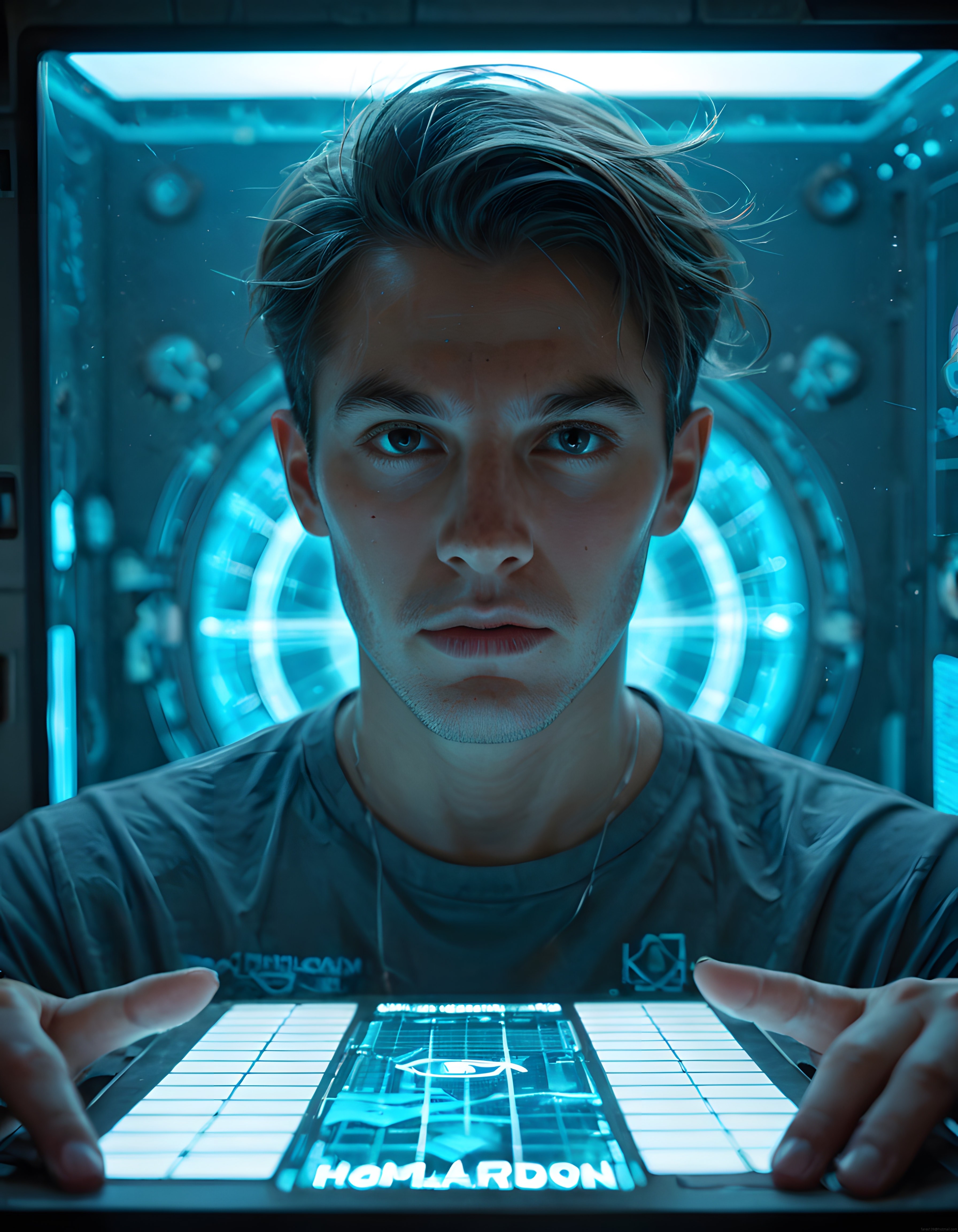 Fütüristik Uzay İstasyonunda Hologram Analizi Yapan Genç Bilim İnsanı
