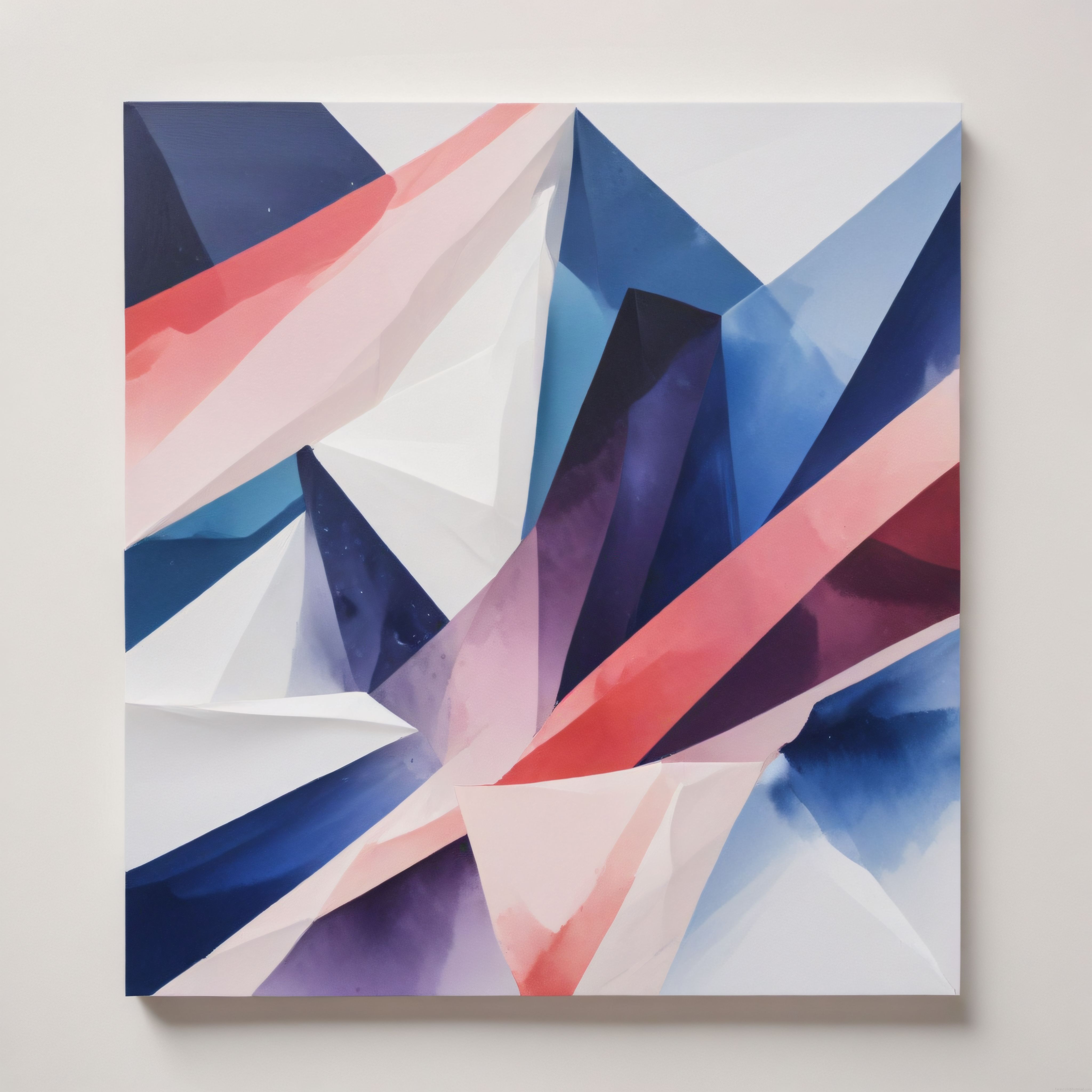 Galeri Duvarında Modern Mavi ve Mercan Tonlarında Geometrik Soyut Yağlı Boya