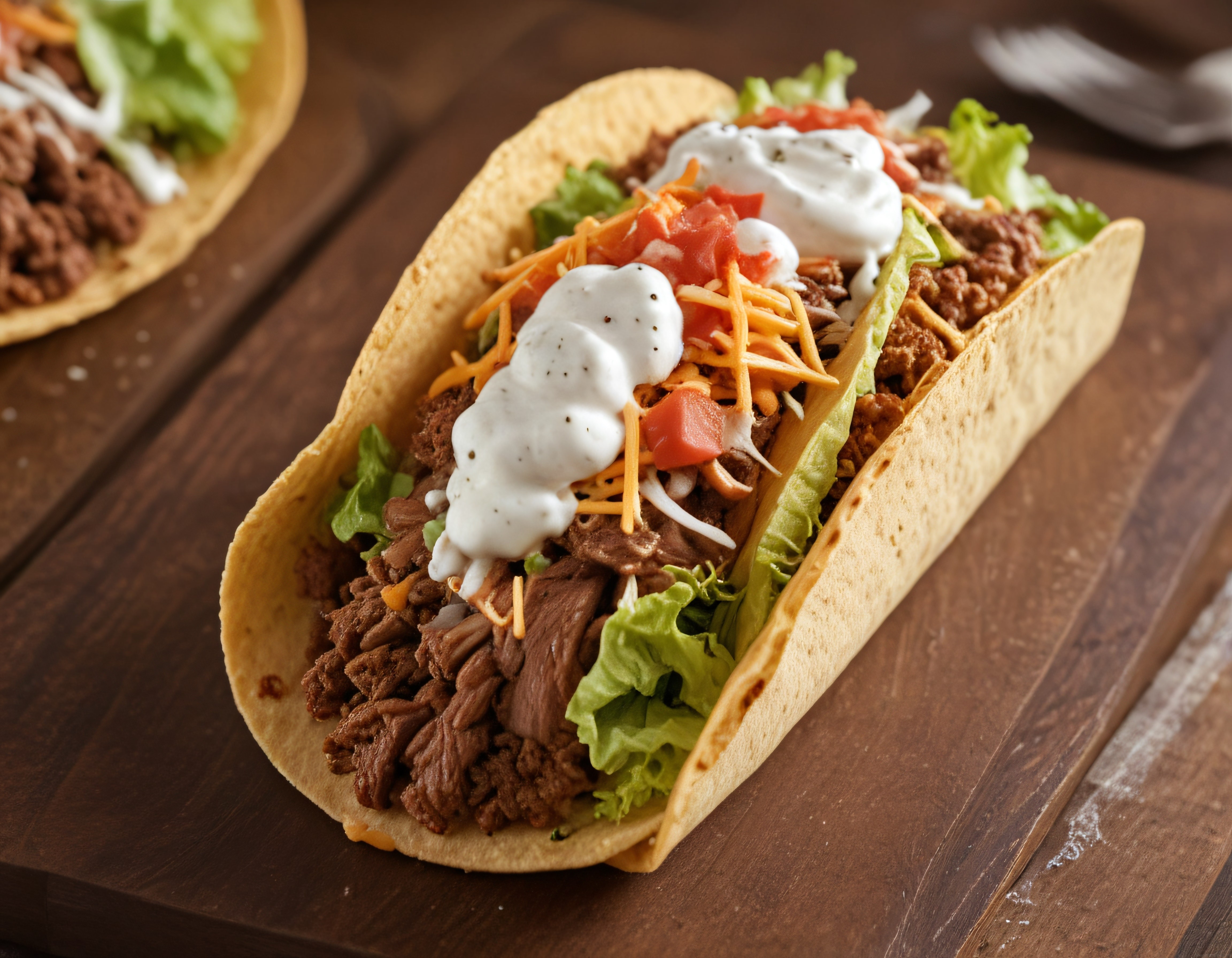 Garnitürlü ve Soslu Nefis Kıtır Taco: Ahşap Sunumda Meksika Mutfağı Lezzeti