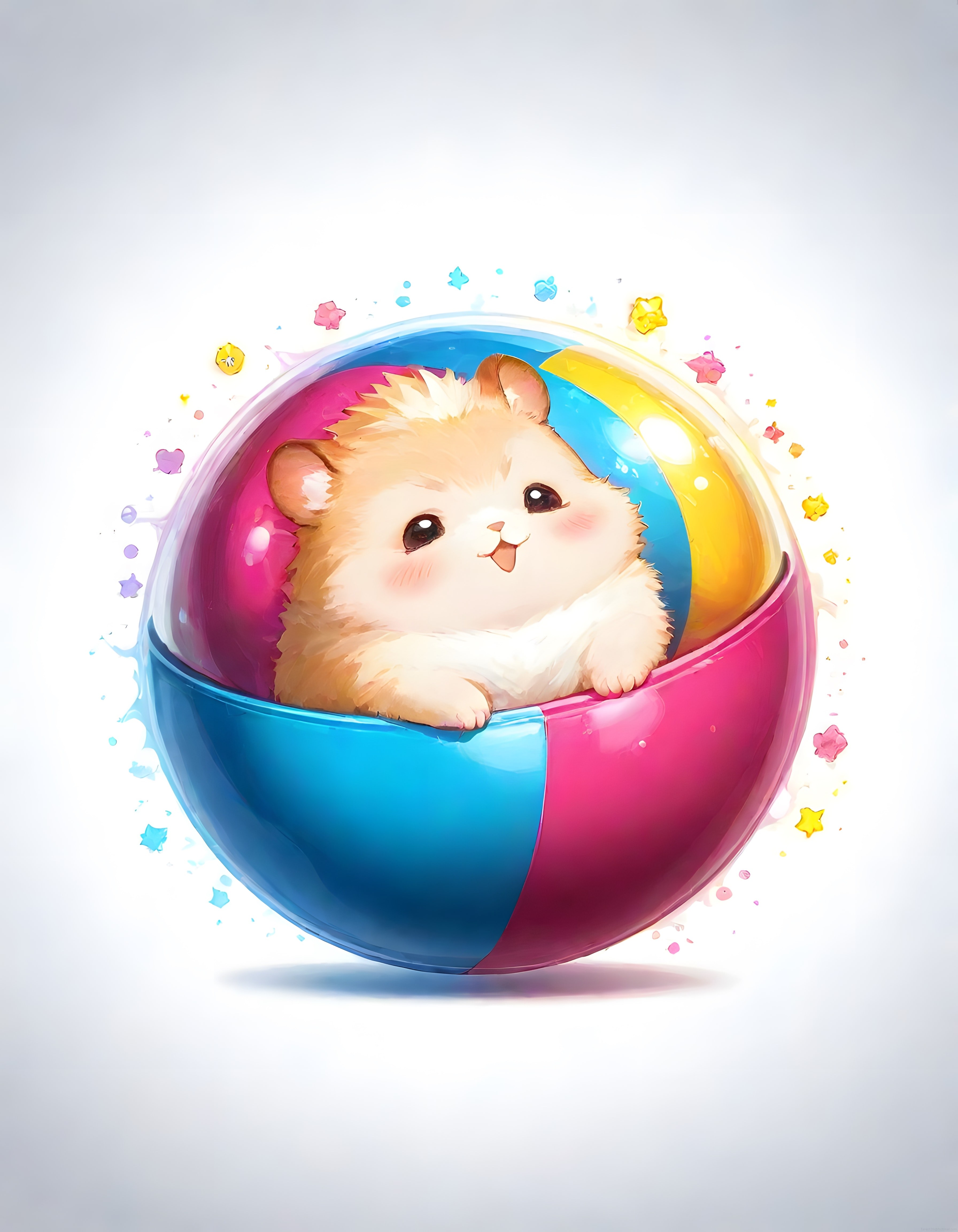 Gashapon Kapsülünde Sevimli Hamster: Renkli ve Neşeli Dijital Çizim