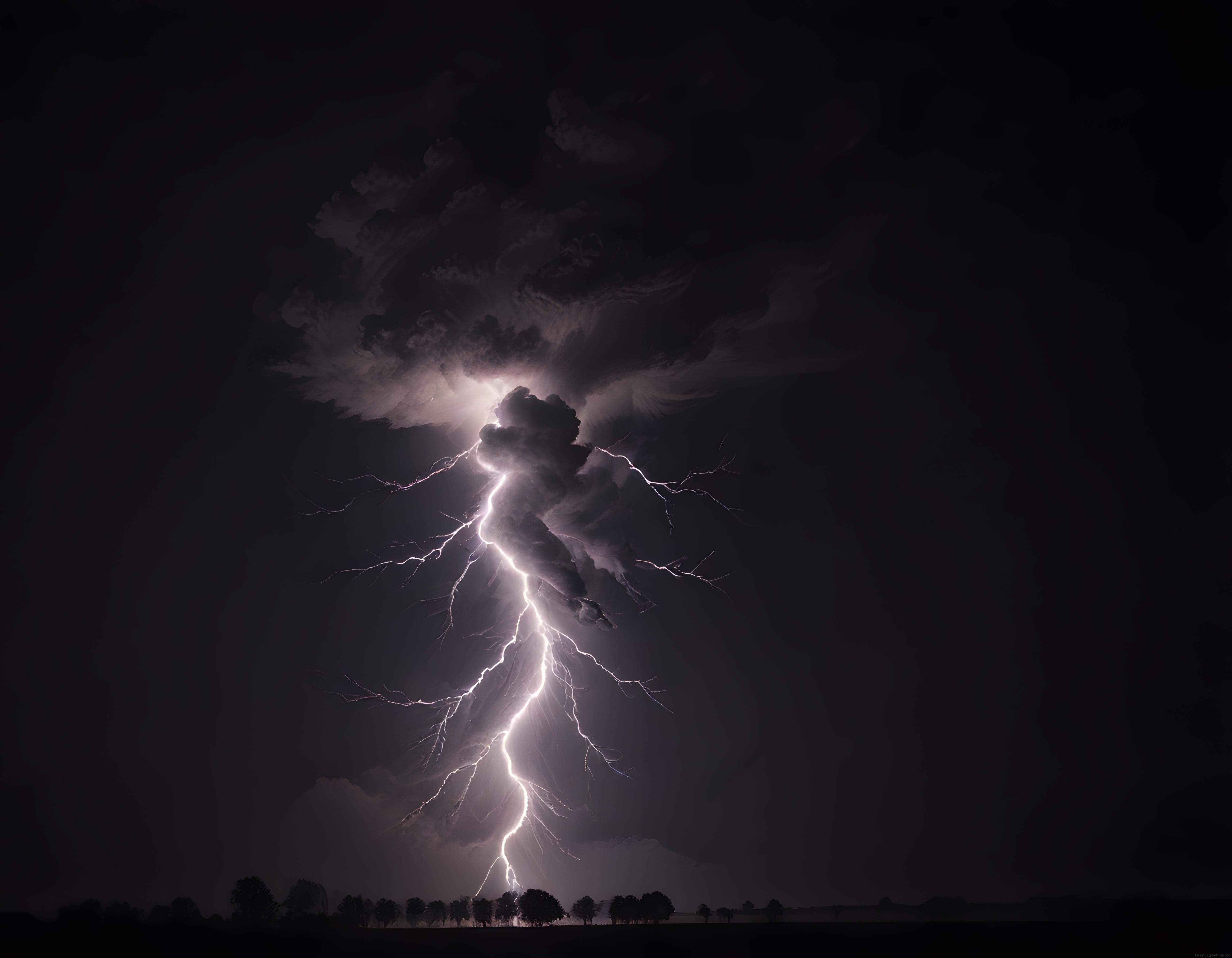 Gece Göklerinde Büyüleyici Yıldırım ve Şimşekli Manzara Fotoğrafı