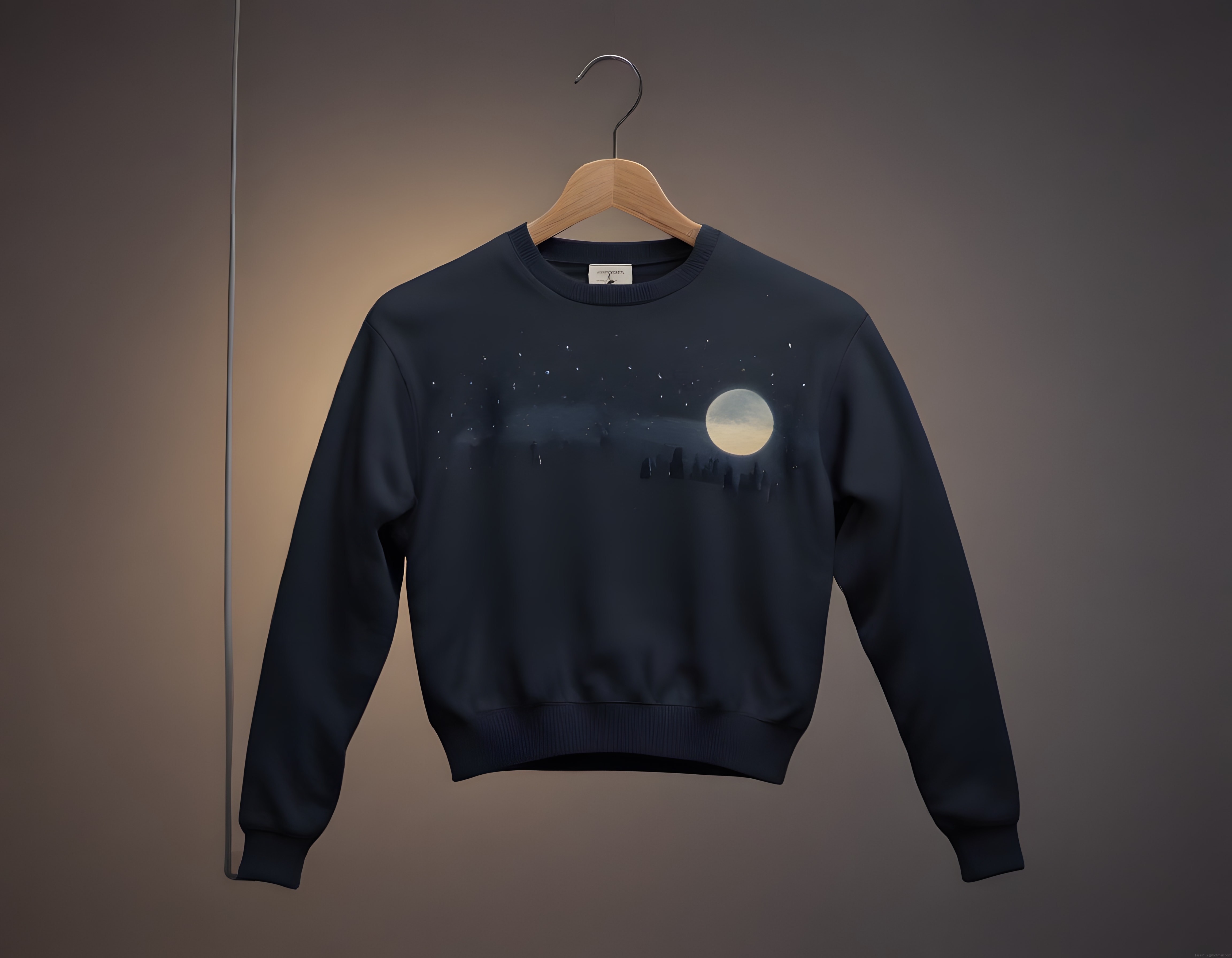 Gece Gökyüzü ve Dolunay Baskılı Lacivert Erkek Sweatshirt Modelleri