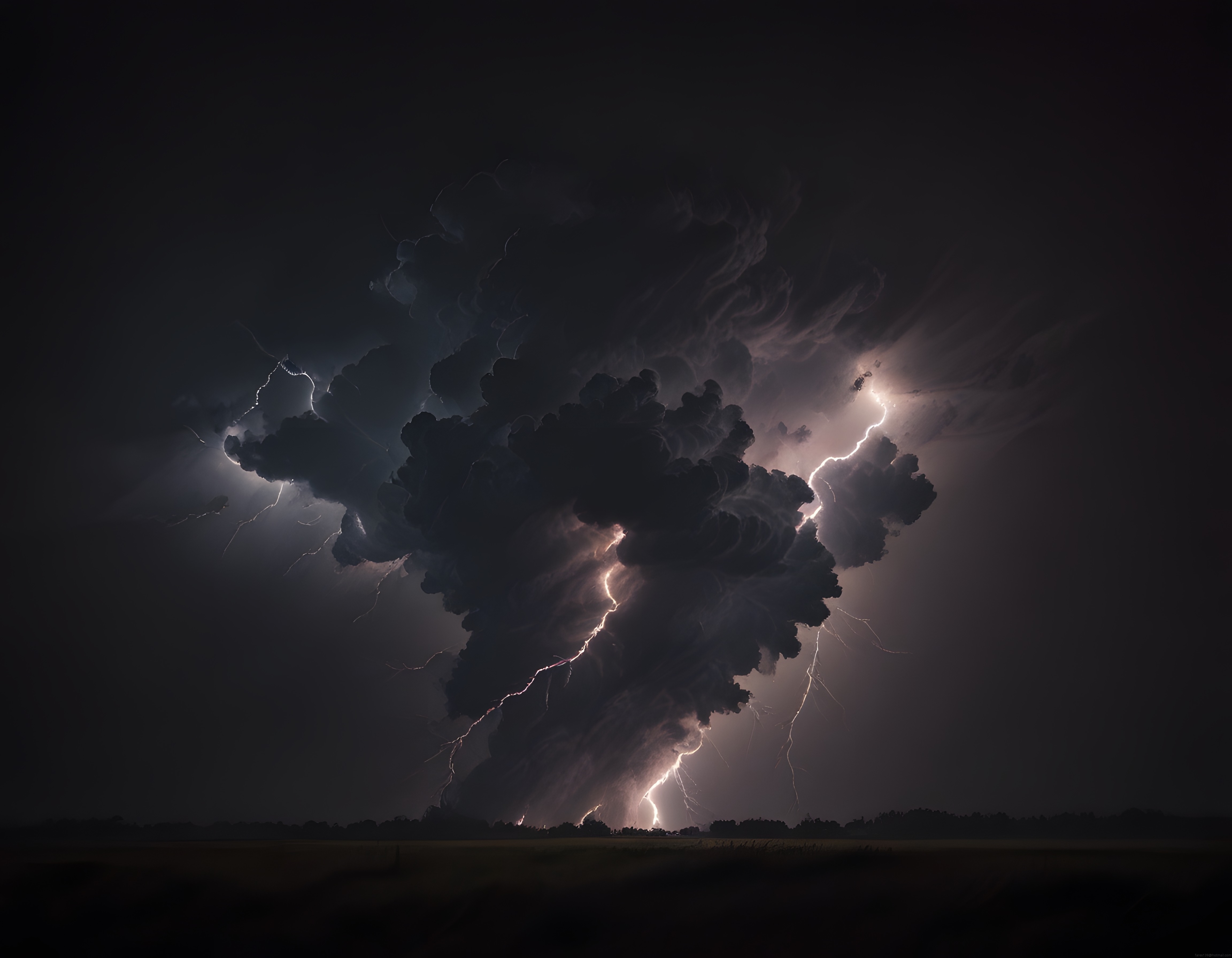 Gece Gökyüzünde Devasa Fırtına Bulutu ve Şimşeklerin Büyüleyici Atmosferi