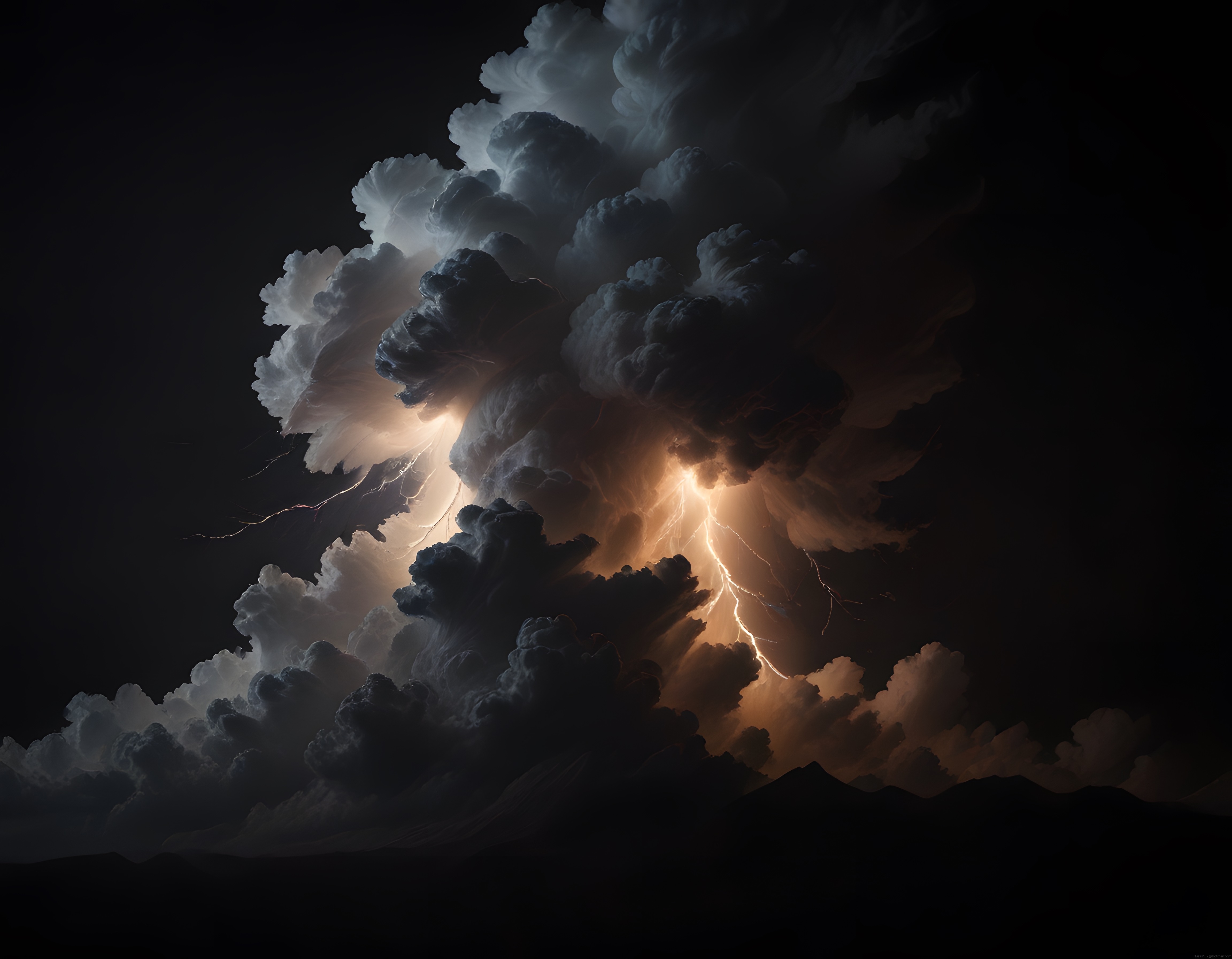 Gece Gökyüzünde Dramatik Şimşek ve Fırtına Bulutları Manzarası